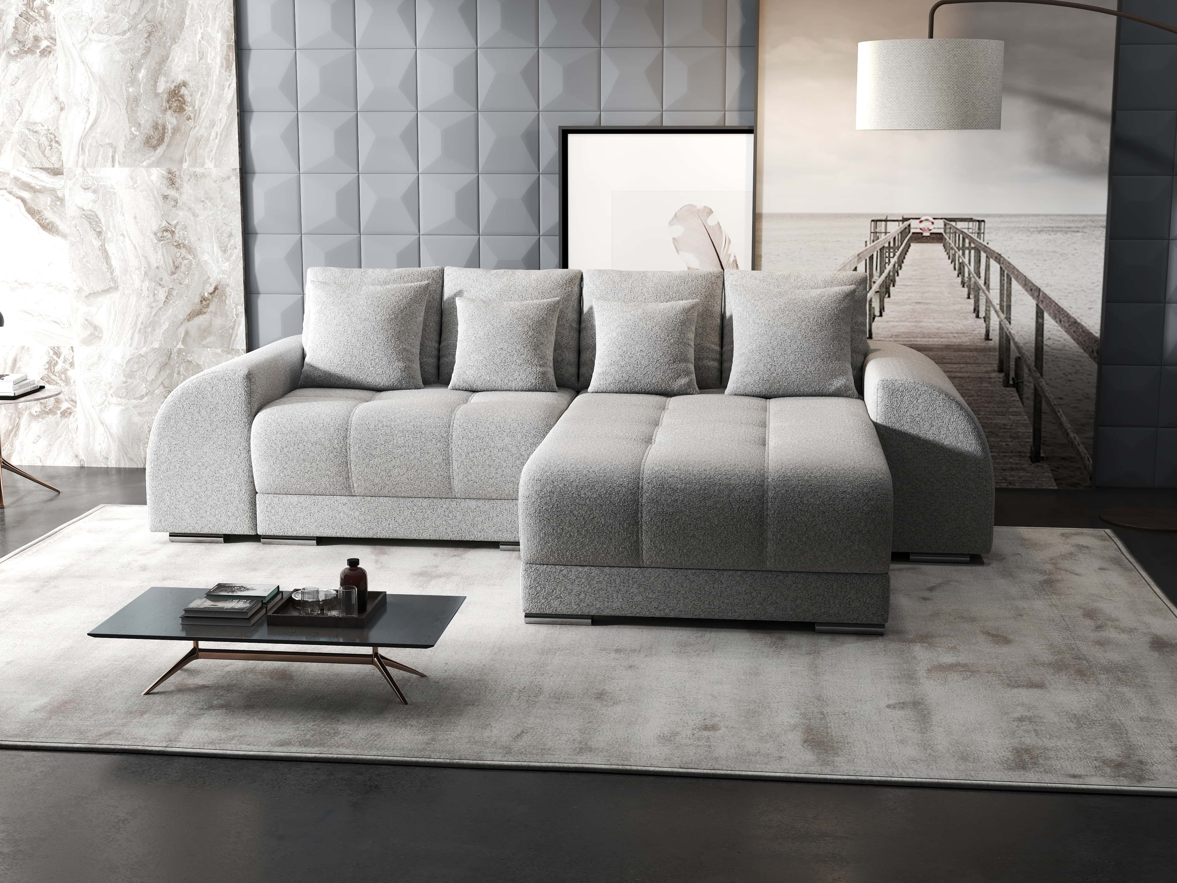 Colțar extensibil dumonde cu ladă de depozitare si sezut confortabil din spuma HR, Verona Euphoria Gri II 290x185 cm Fabrica