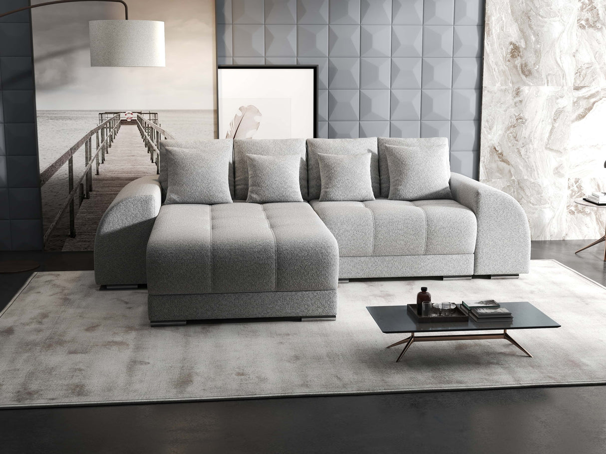 Colțar extensibil dumonde cu ladă de depozitare si sezut confortabil din spuma HR, Verona Euphoria Gri 290x185 cm Fabrica