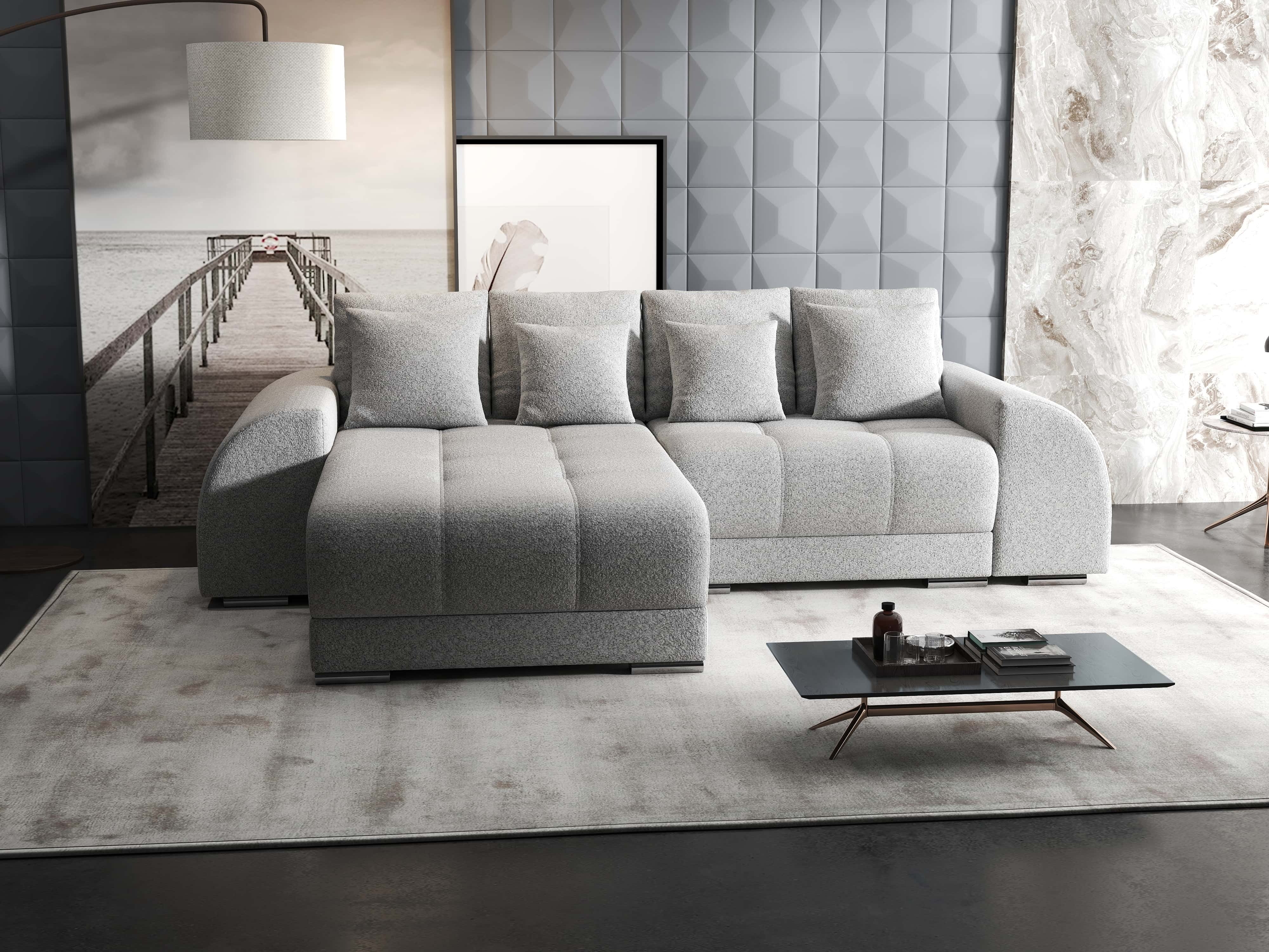 Colțar extensibil dumonde cu ladă de depozitare si sezut confortabil din spuma HR, Verona Euphoria Gri 290x185 cm Fabrica