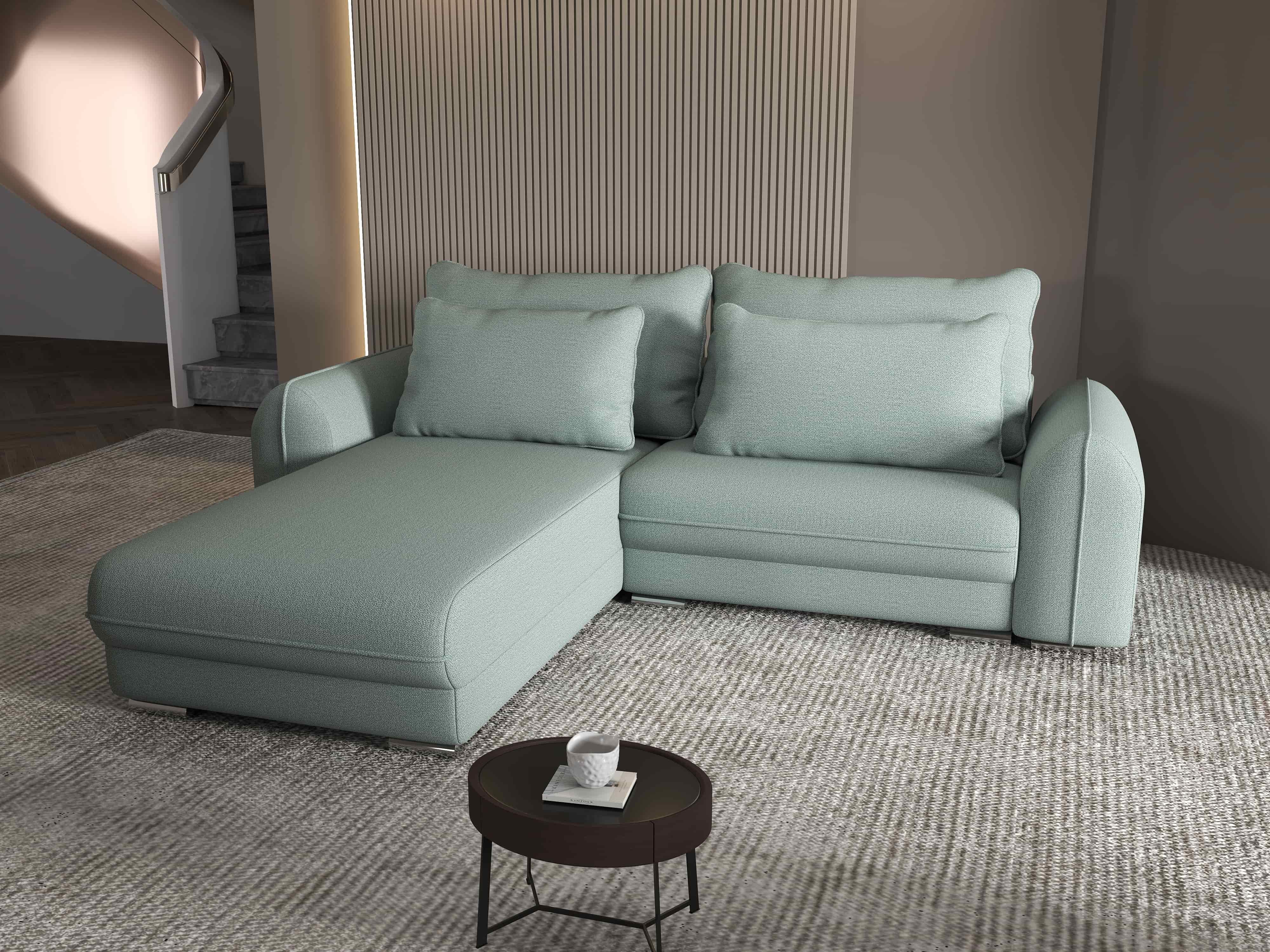 Colțar extensibil dumonde cu ladă de depozitare si sezut confortabil din spuma HR, Denver Enjoy Mint 275x185 cm Fabrica