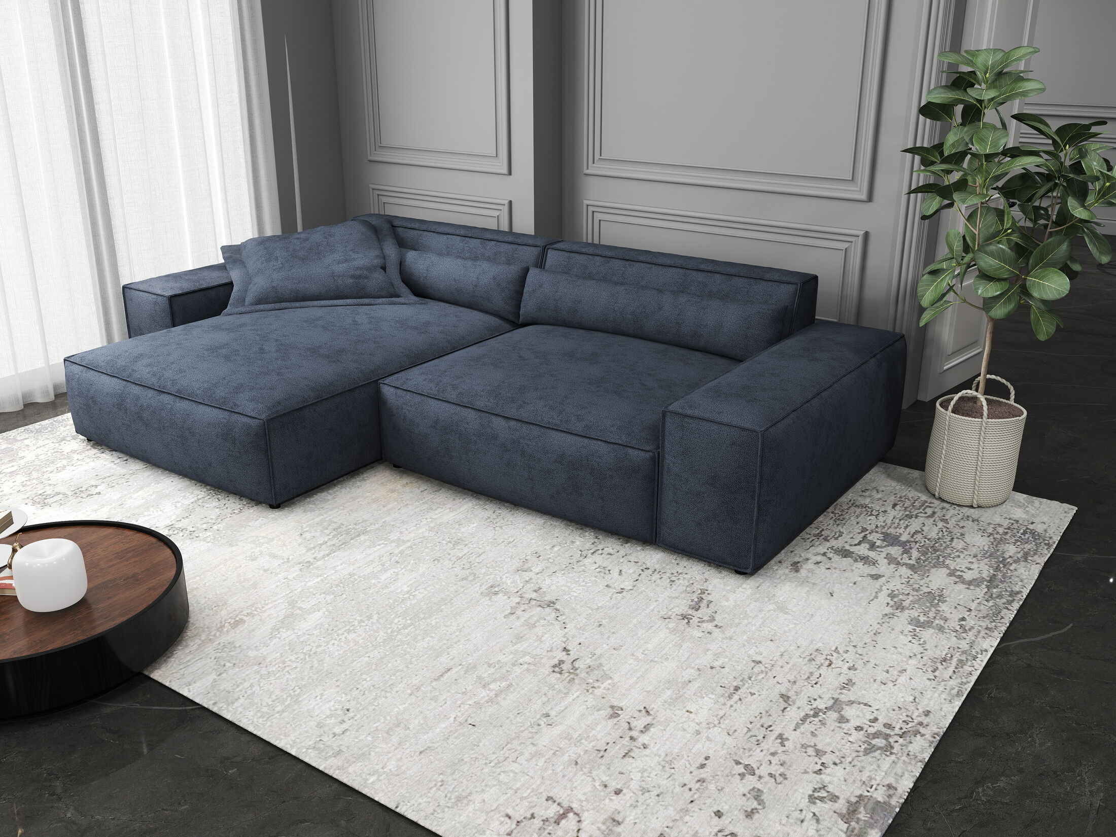 Colțar dumonde cu șezut confortabil din spumă HR, Marvelo Enjoy Antracit 264x175 cm