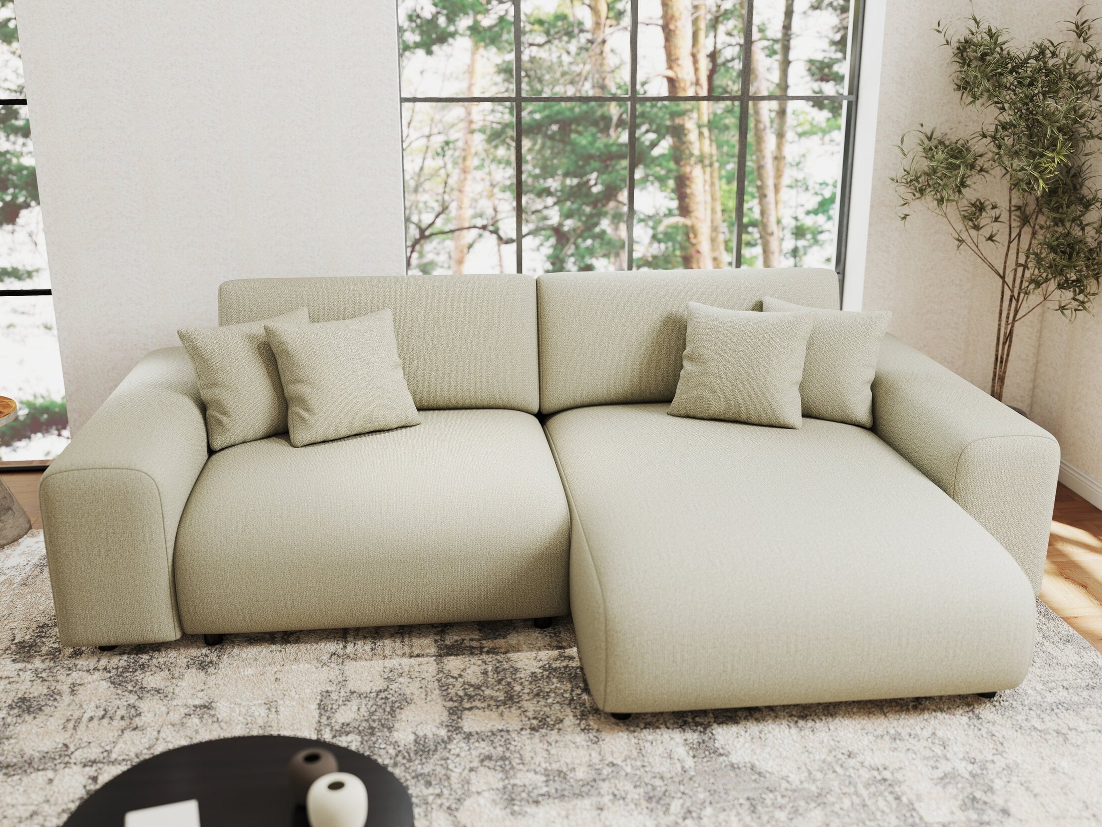 Colțar extensibil dumonde cu ladă de depozitare si sezut confortabil din spuma HR, Sarina Enjoy Bej 255x168 cm II