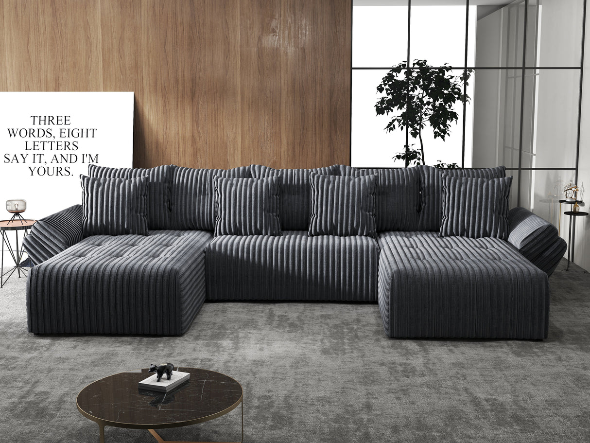 Colțar extensibil dumonde cu ladă de depozitare si sezut confortabil din spuma HR, Berlin U Gri Ambience 380x180 cm Fabrica