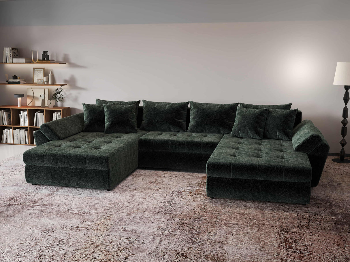 Colțar extensibil dumonde cu ladă de depozitare si sezut confortabil din spuma HR, Loana U Verde Euphoria 355x185 cm Fabrica