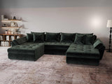 Colțar extensibil dumonde cu ladă de depozitare si sezut confortabil din spuma HR, Loana U Verde Euphoria 355x185 cm Fabrica