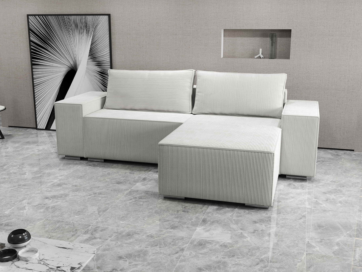 Colțar extensibil dumonde cu ladă de depozitare si sezut confortabil din spuma HR, Dream Zoom Gri 290x185 cm II Fabrica