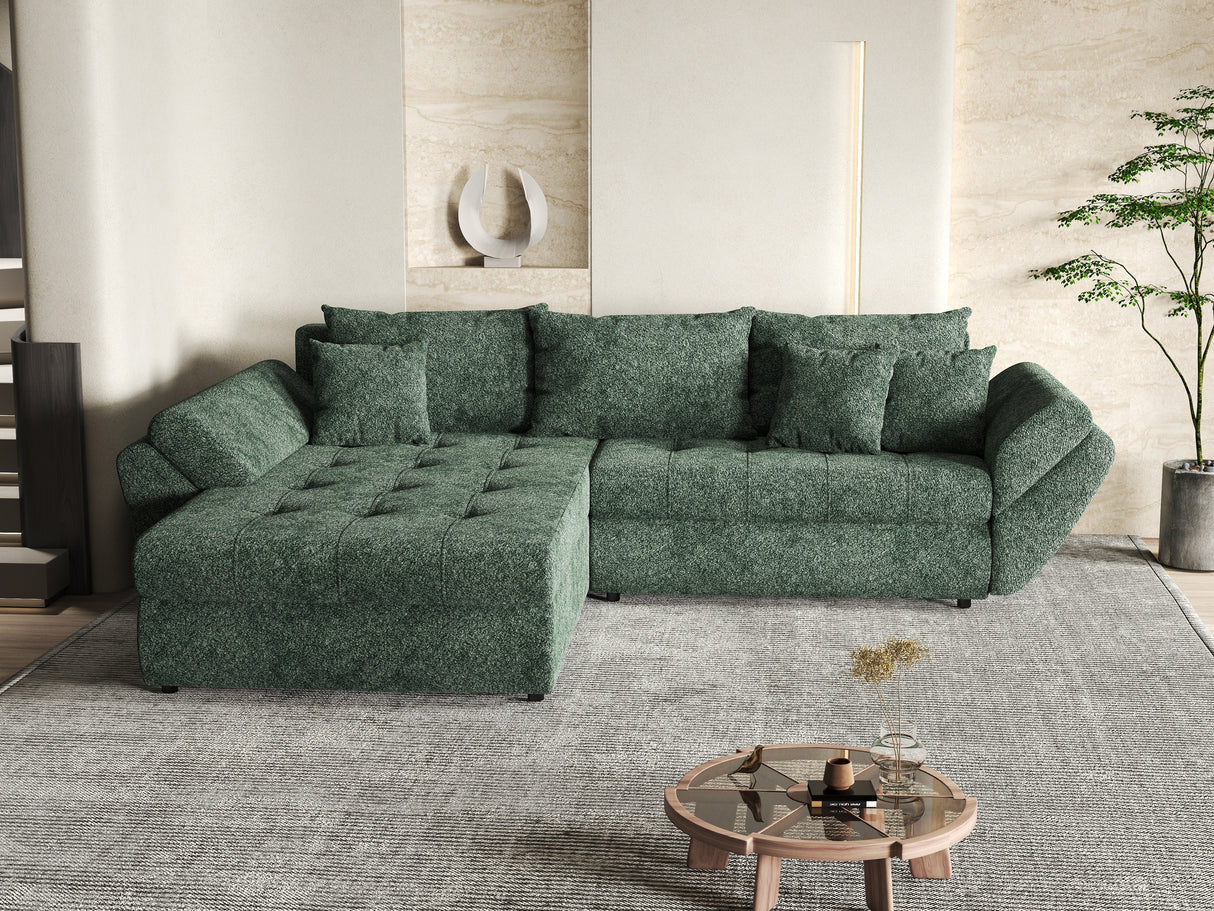 Colțar extensibil dumonde cu ladă de depozitare si sezut confortabil din spuma HR, Loana Verde Euphoria 270x185 cm Fabrica