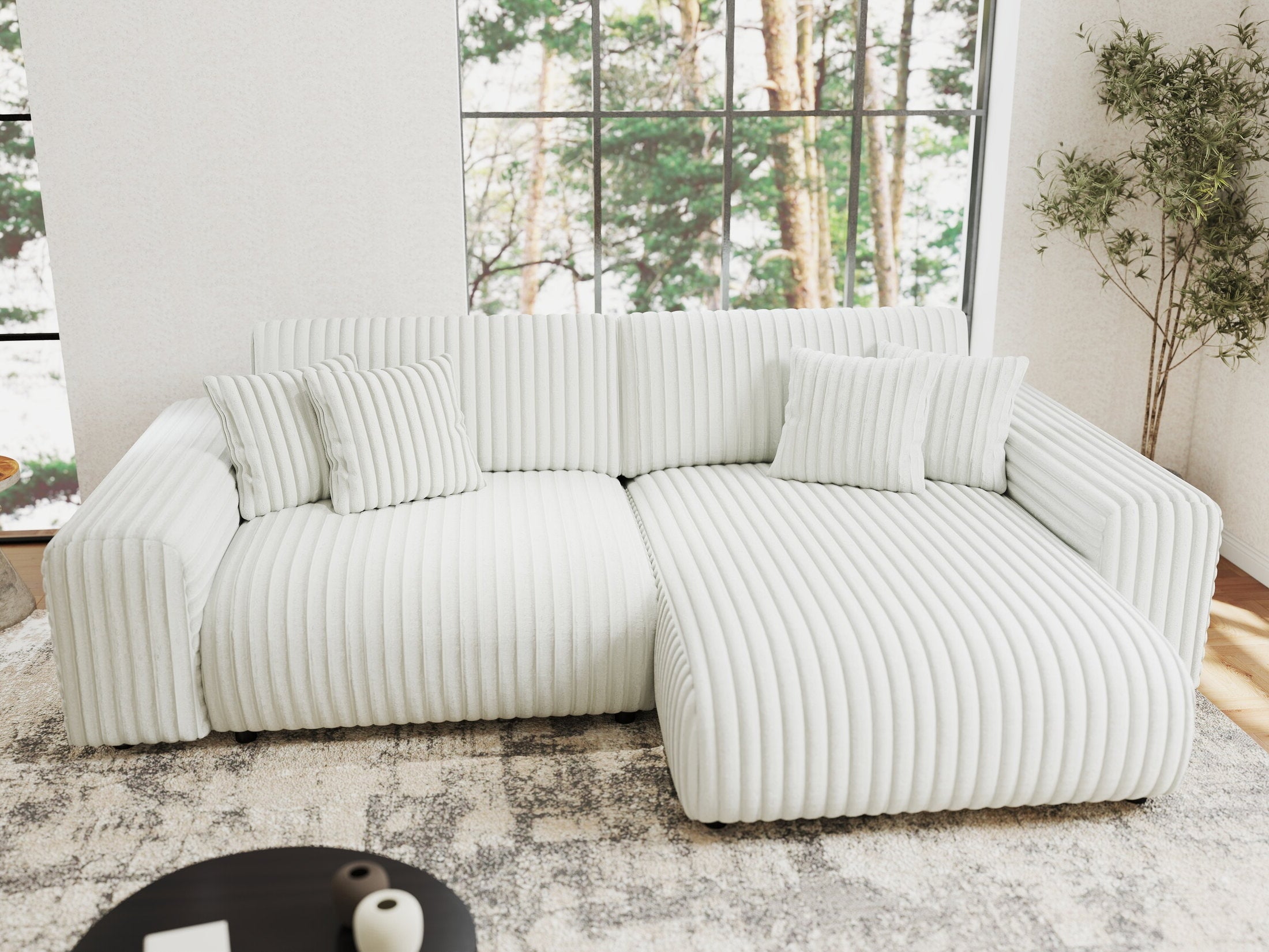 Colțar extensibil dumonde cu ladă de depozitare si sezut confortabil din spuma HR, Sarina Ambience Alb 255x168 cm II