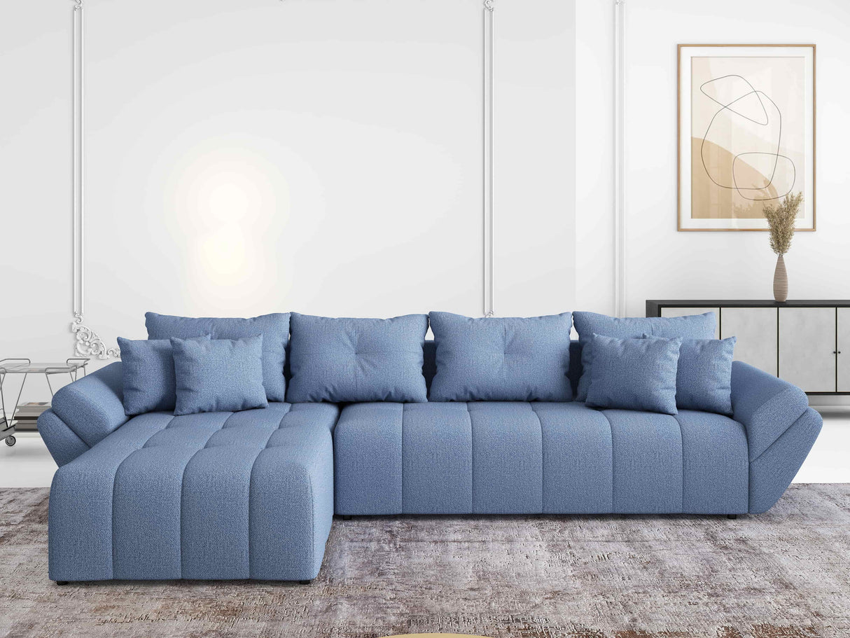 Colțar extensibil dumonde cu ladă de depozitare si sezut confortabil din spuma HR, Berlin XL Enjoy Lux Blue 350x185 cm Fabrica