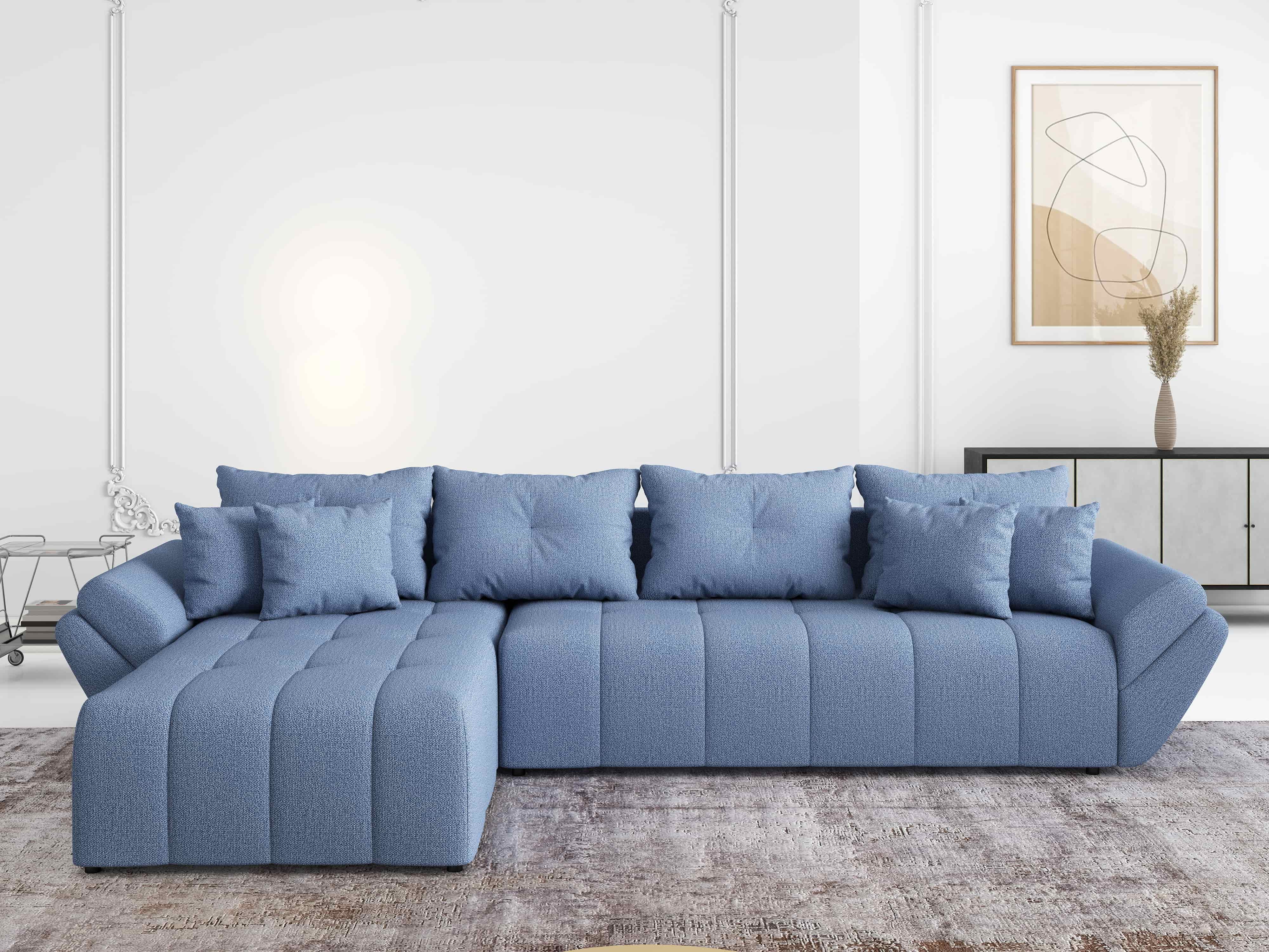 Colțar extensibil dumonde cu ladă de depozitare si sezut confortabil din spuma HR, Berlin XL Enjoy Lux Blue 350x185 cm Fabrica