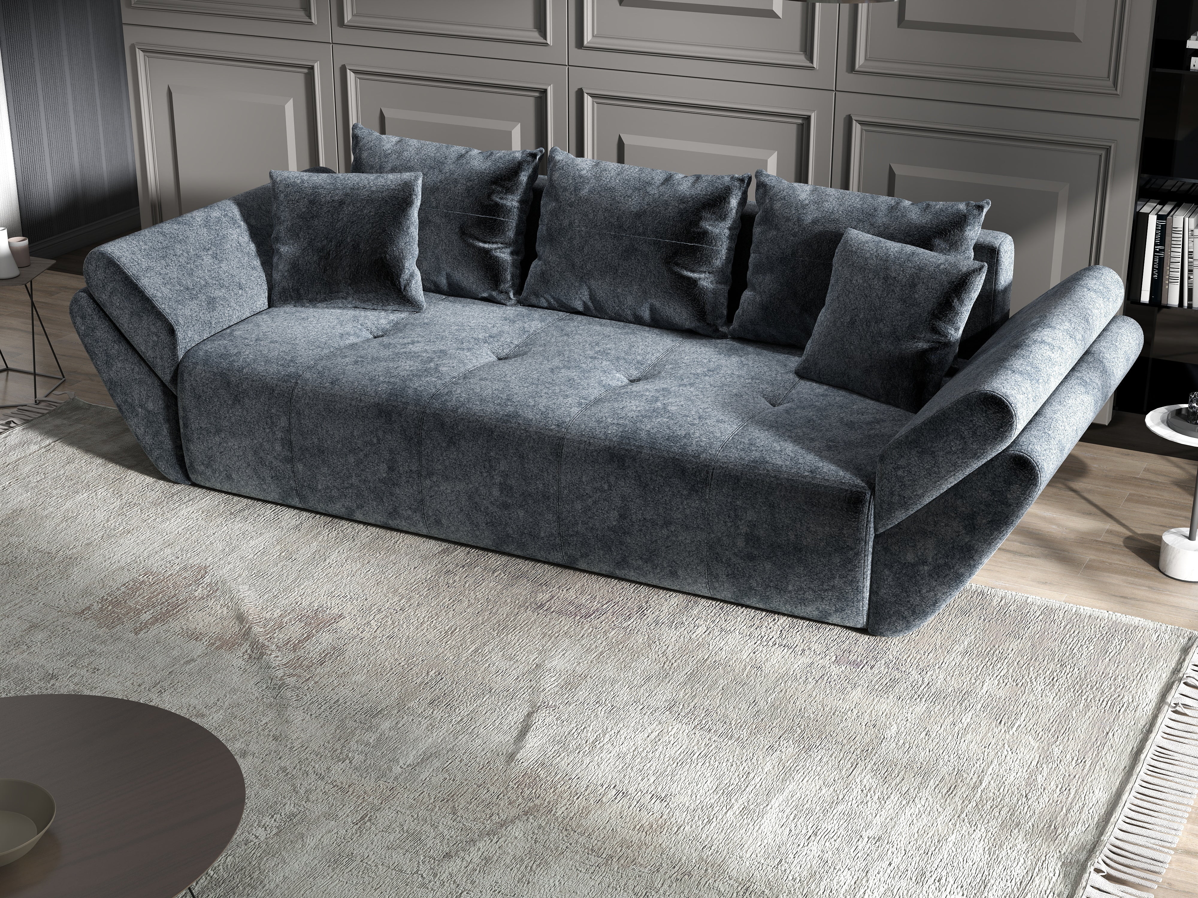 Canapea extensibilă dumonde cu ladă de depozitare si sezut confortabil din spuma HR, Berlin Euphoria Grafit 250x100 cm Fabrica