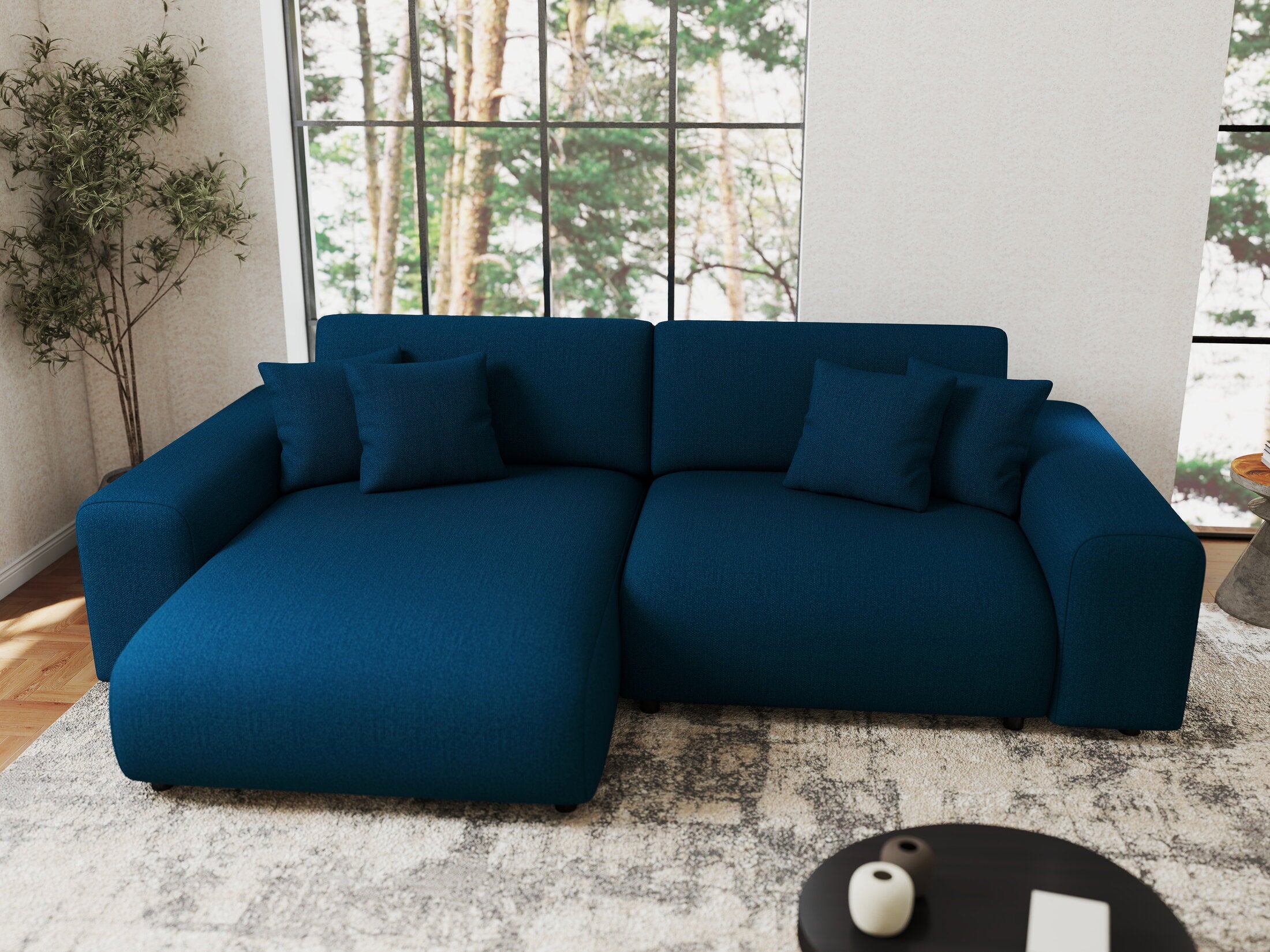 Colțar extensibil dumonde cu ladă de depozitare si sezut confortabil din spuma HR, Sarina Enjoy Verde Petrol 255x168 cm