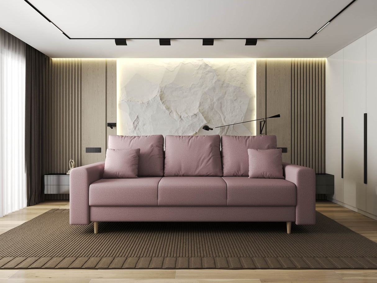 Canapea extensibilă dumonde cu ladă de depozitare si sezut confortabil din spuma HR, Kronos Enjoy Flamingo 210x100 cm fabrica