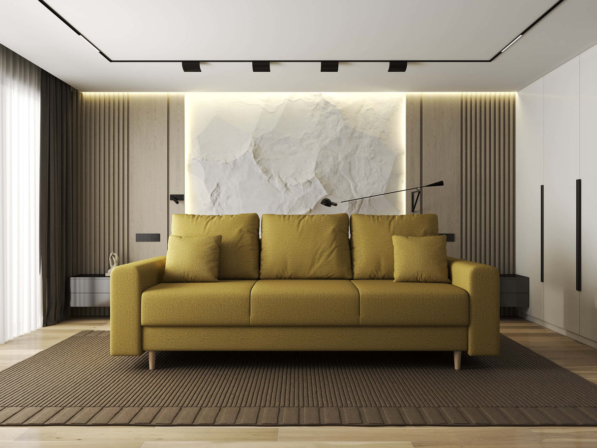Canapea extensibilă dumonde cu ladă de depozitare si sezut confortabil din spuma HR, Kronos Enjoy Galben Melon 210x100 cm fabrica