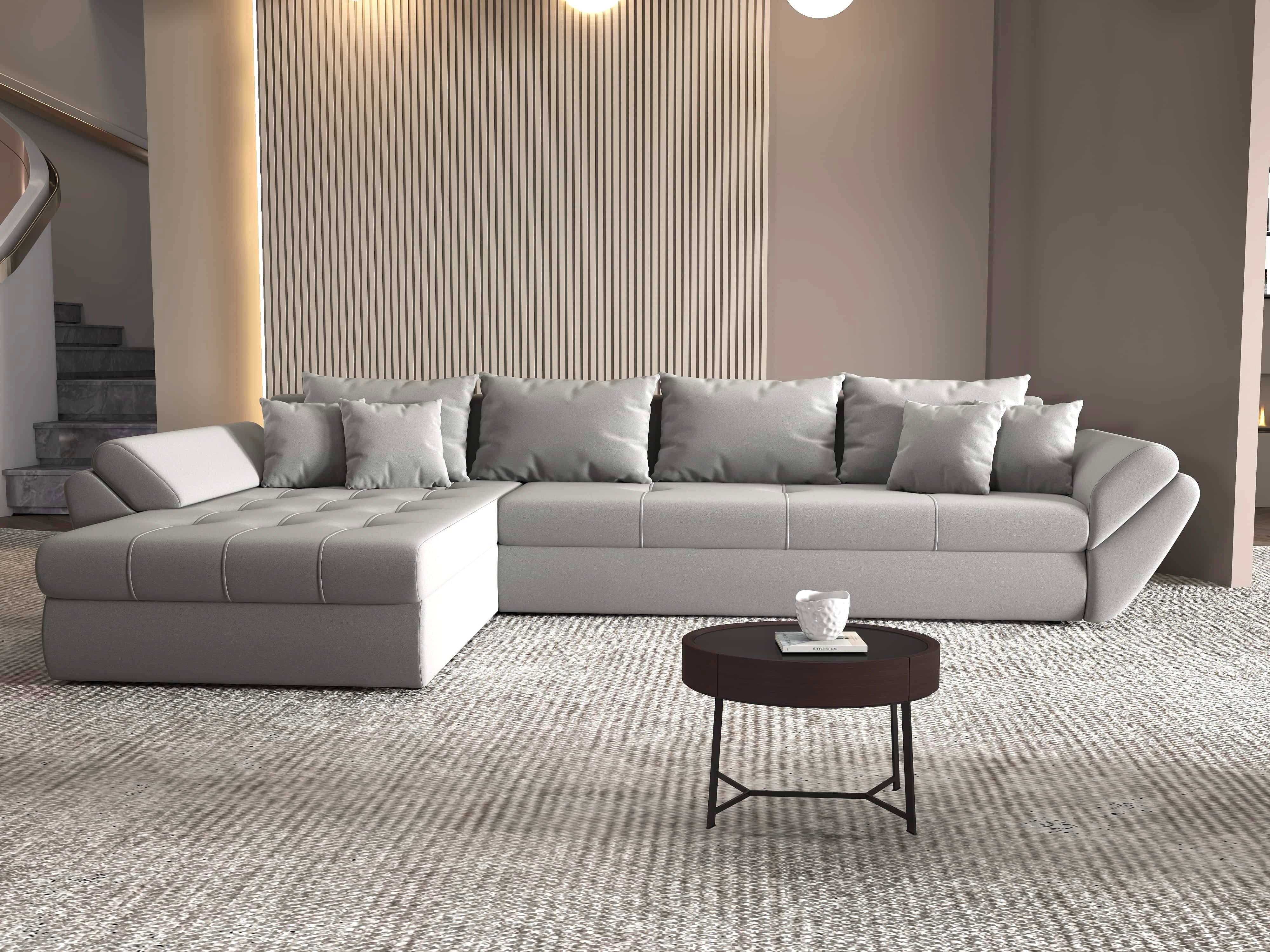 Colțar extensibil dumonde cu ladă de depozitare si sezut confortabil din spuma HR, Loana XL Royal Antracit 335x185 cm