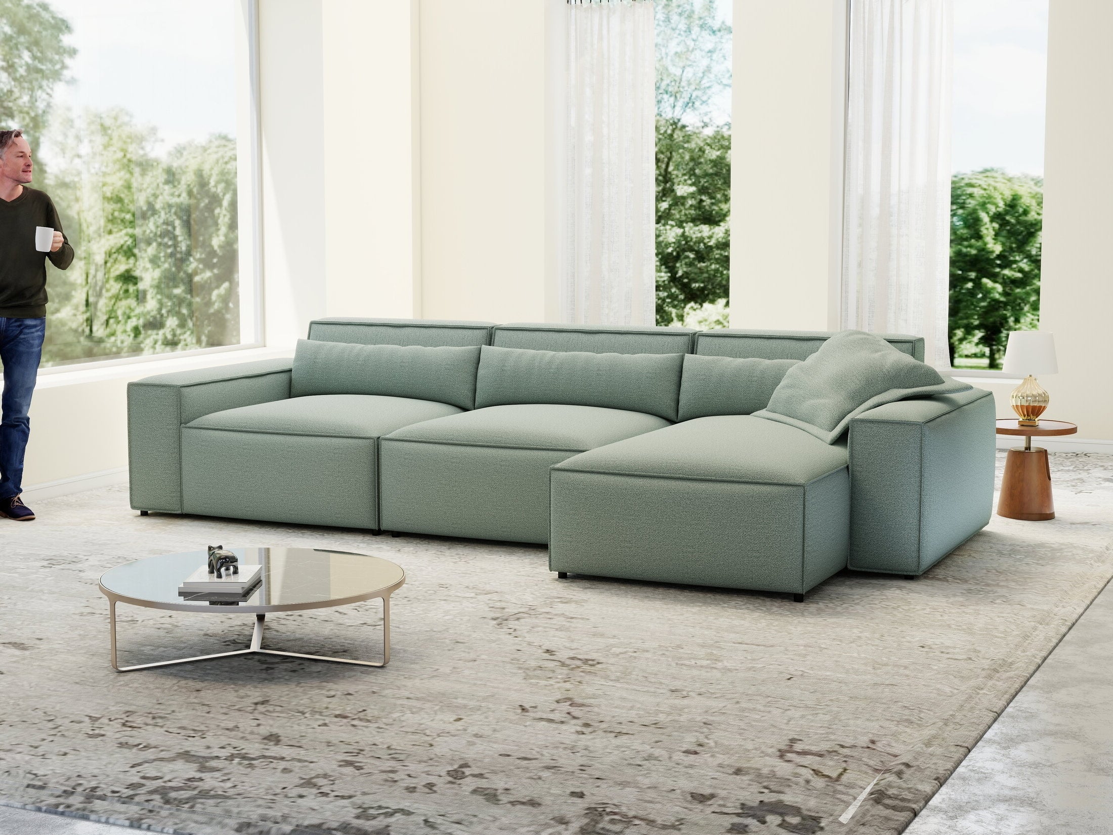 Colțar dumonde cu sezut confortabil din spuma HR, Marvelo XL Enjoy Verde Mint 366x175 cm II