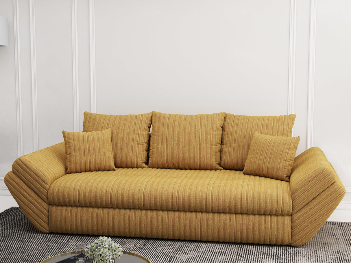 Canapea extensibilă dumonde cu ladă de depozitare si sezut confortabil din spuma HR, Loana Ambience Mustar 250x100 cm Fabrica