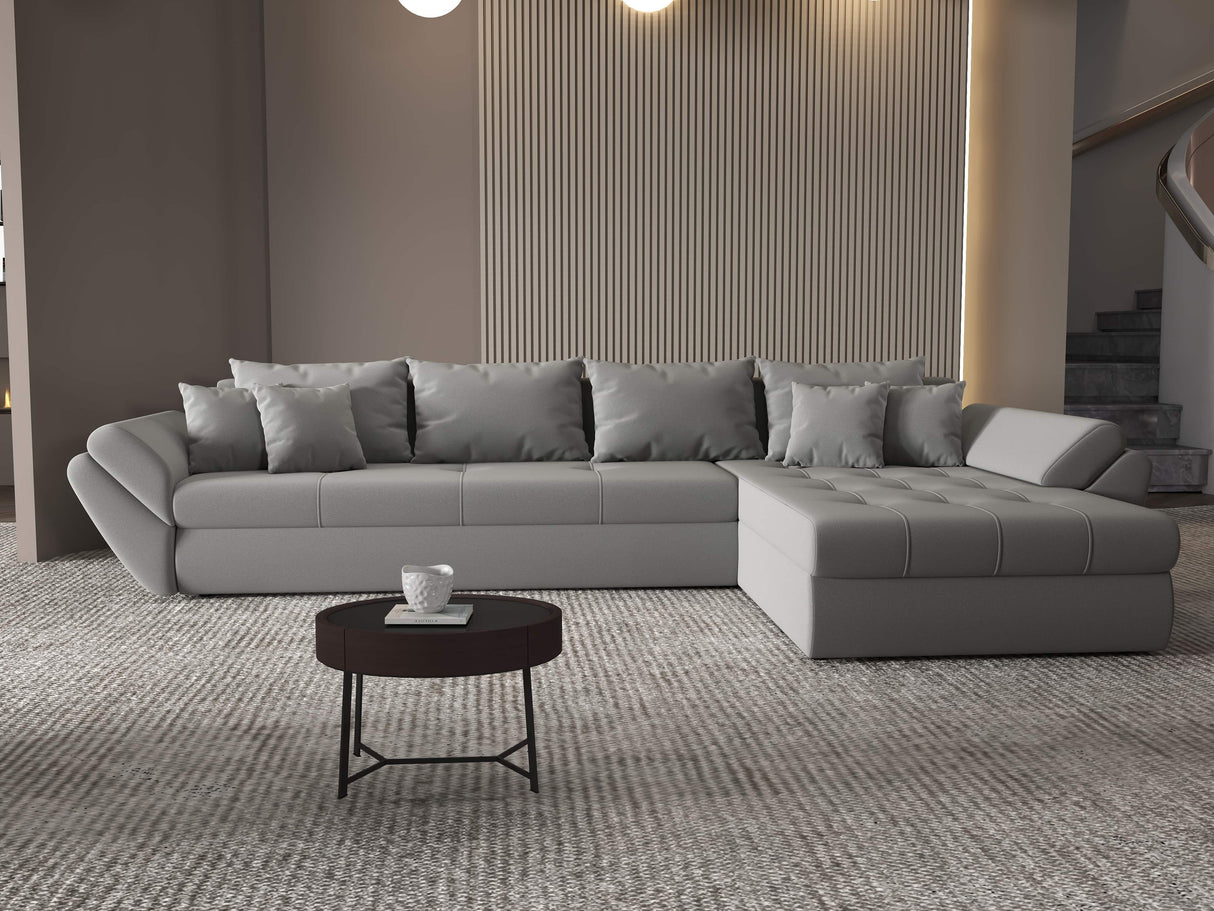Colțar extensibil dumonde cu ladă de depozitare si sezut confortabil din spuma HR, Loana XL Royal Gri II 335x185 cm Fabrica
