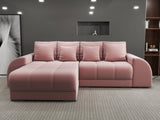Colțar extensibil dumonde cu ladă de depozitare si sezut confortabil din spuma HR, Verona Royal Roz 290x185 cm Fabrica