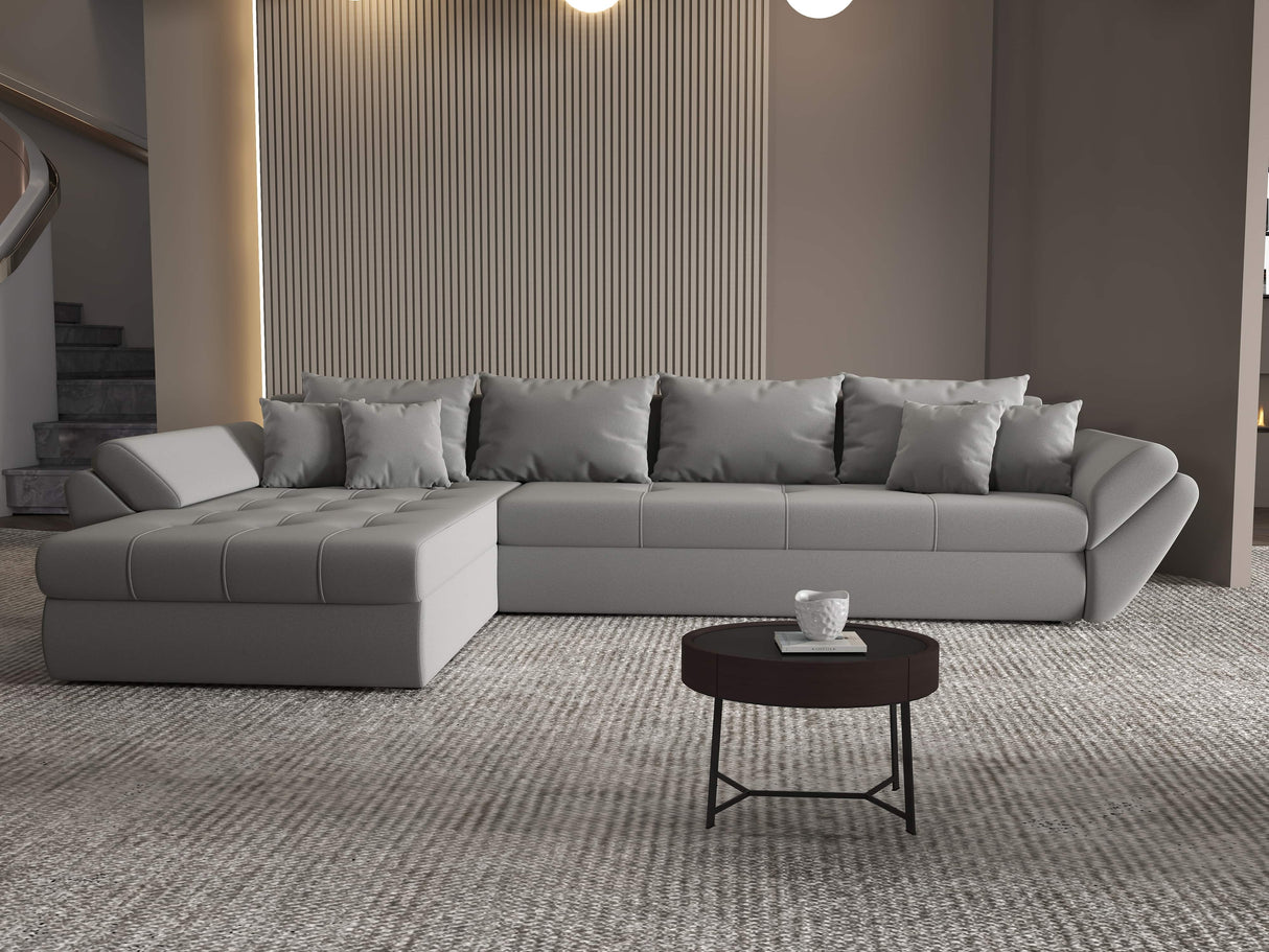 Colțar extensibil dumonde cu ladă de depozitare si sezut confortabil din spuma HR, Loana XL Royal Velvet Gri 335x185 cm Fabrica