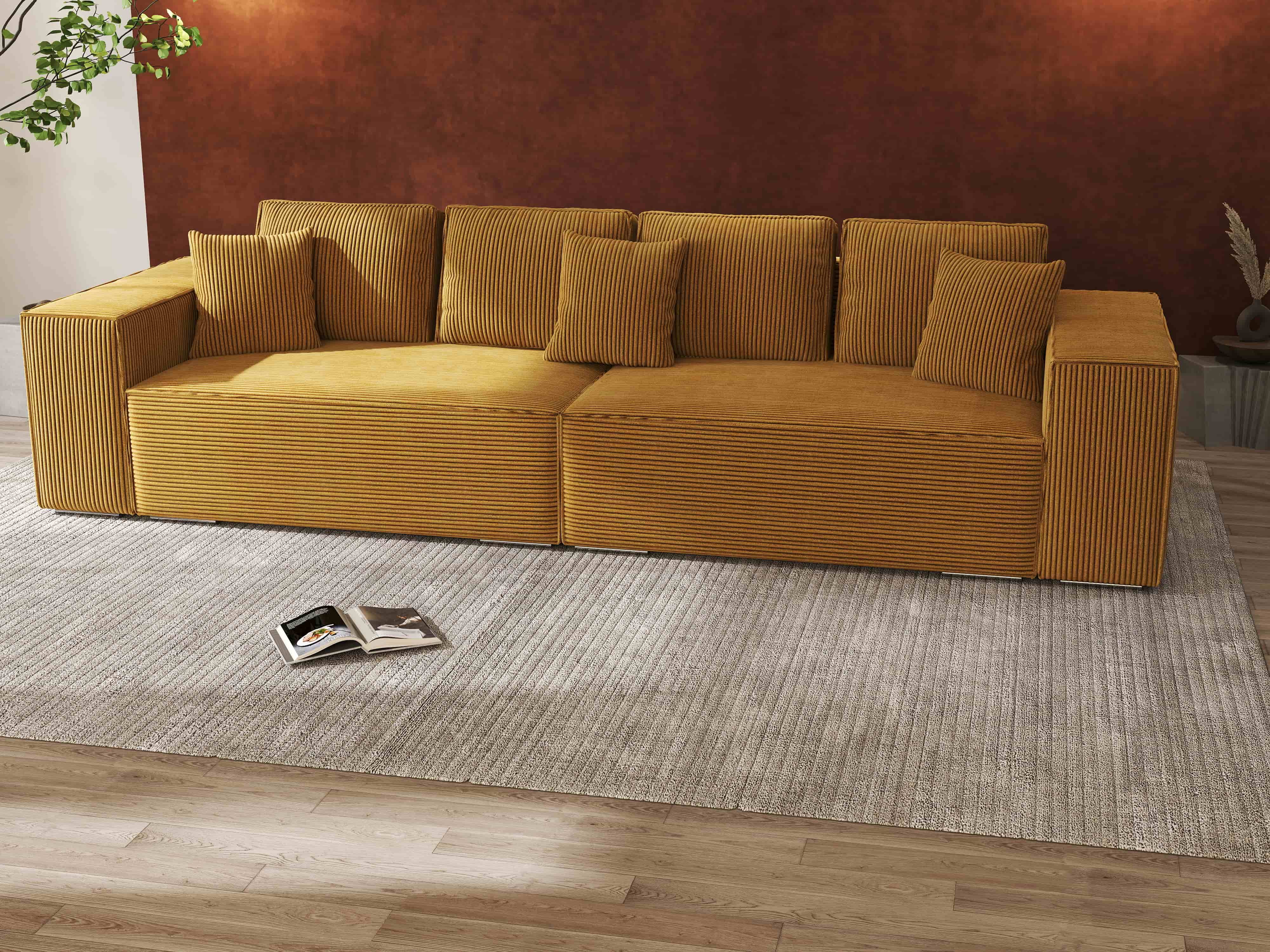 Canapea extensibilă dumonde cu ladă de depozitare si sezut confortabil din spuma HR, Dream Zoom Mustar 310x100 cm Fabrica