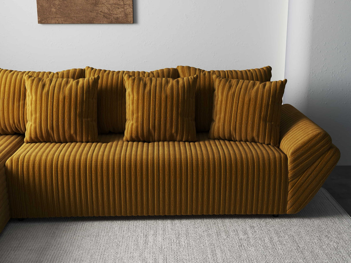 Colțar extensibil dumonde cu ladă de depozitare si sezut confortabil din spuma HR, Berlin XL Ambience Mustar 350x185 cm Fabrica