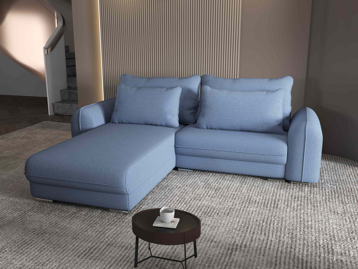 Colțar extensibil dumonde cu ladă de depozitare si sezut confortabil din spuma HR, Denver Enjoy Albastru 275x185 cm Fabrica