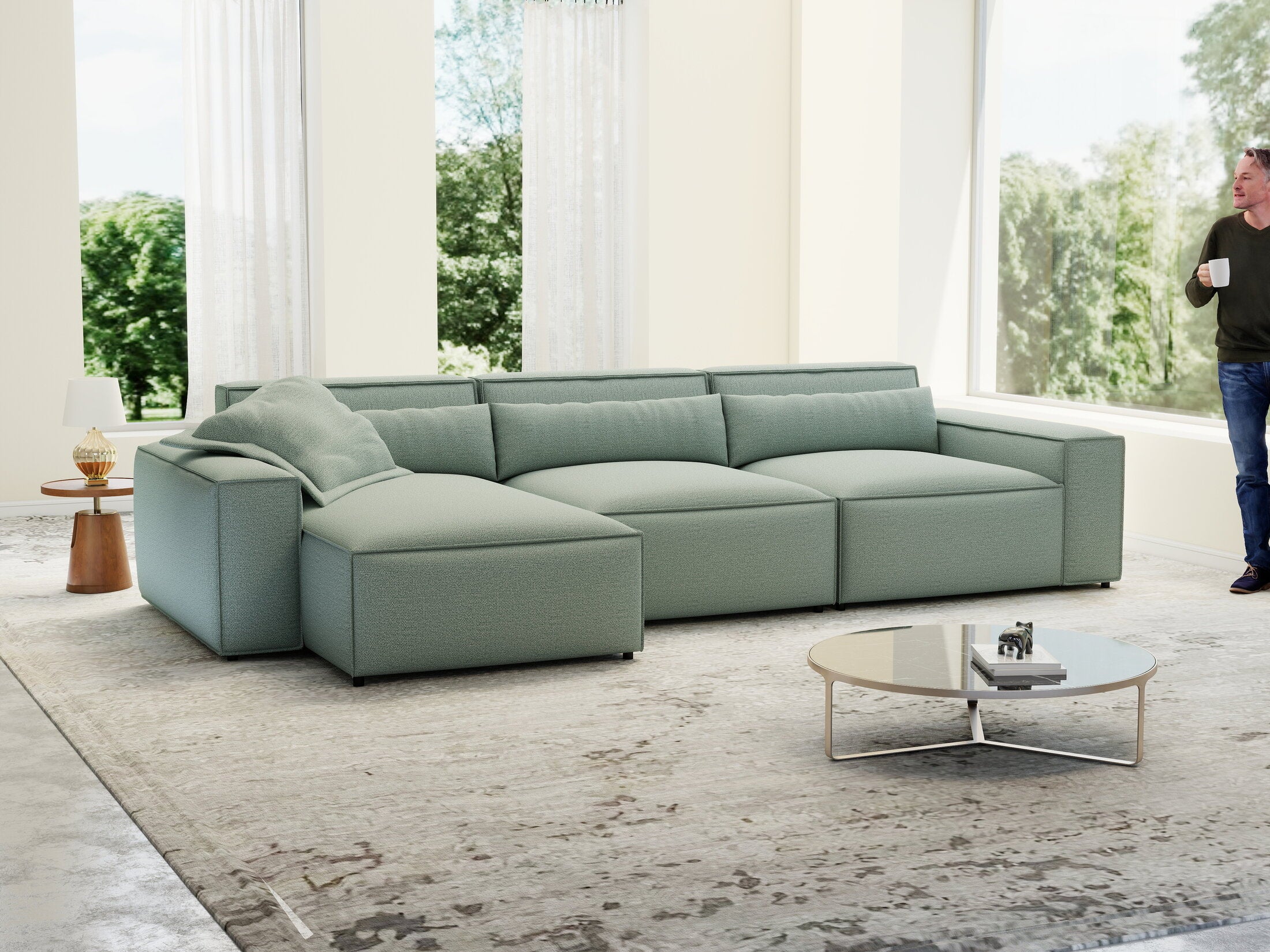 Colțar dumonde cu sezut confortabil din spuma HR, Marvelo XL Enjoy Verde Mint 366x175 cm