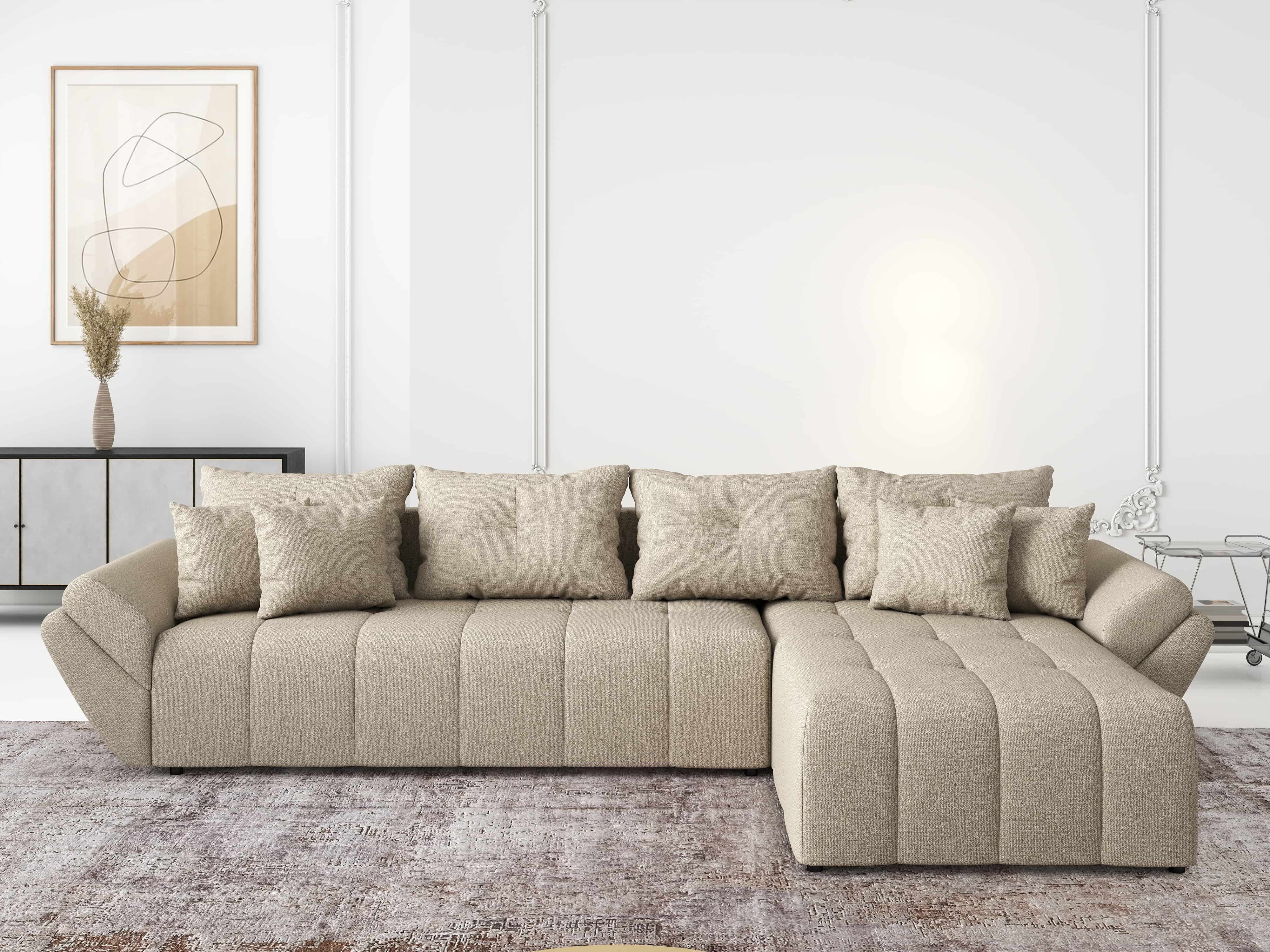Colțar extensibil dumonde cu ladă de depozitare si sezut confortabil din spuma HR, Berlin XL Enjoy Camel 350x185 cm II Fabrica
