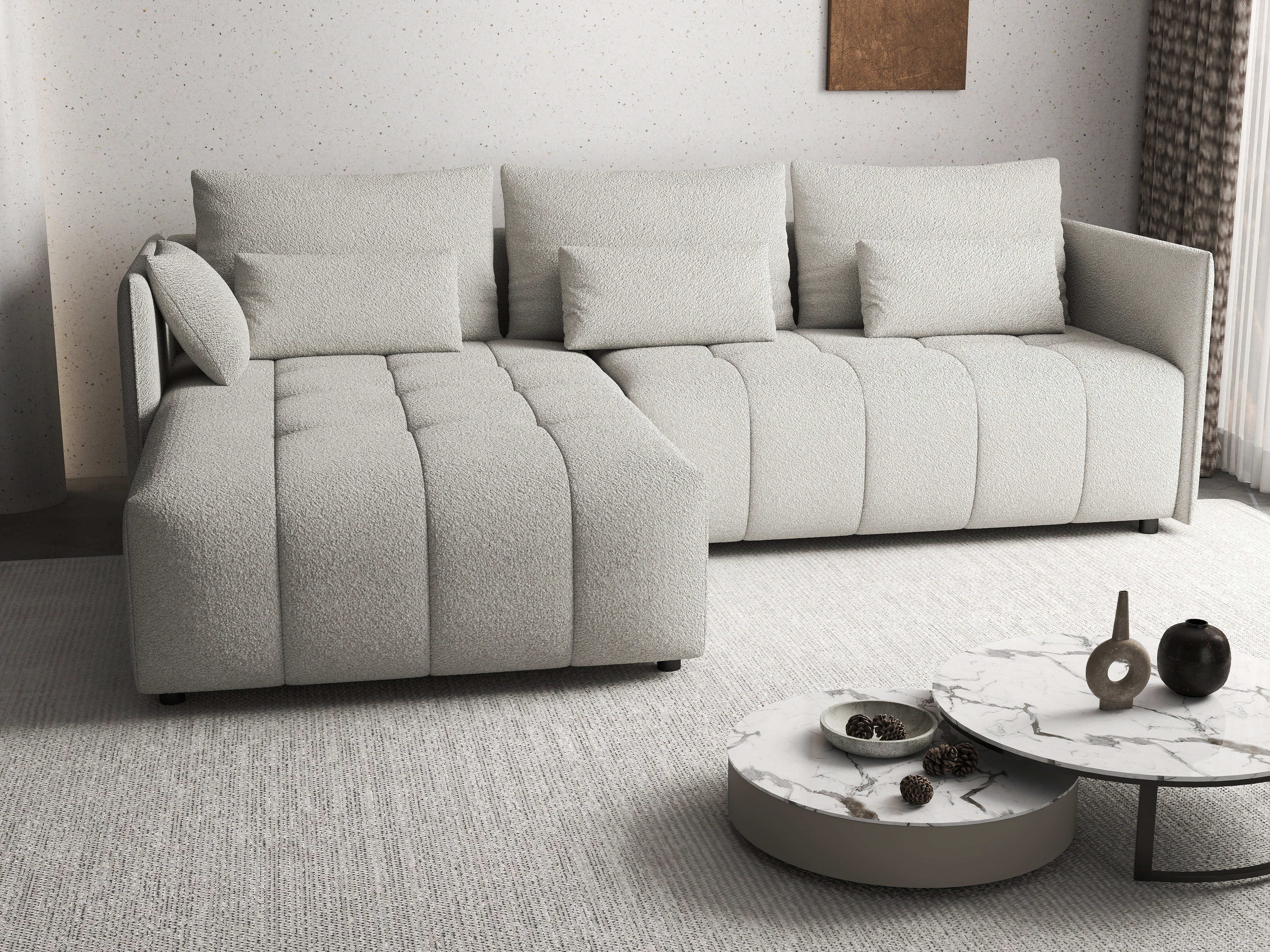 Colțar extensibil dumonde cu ladă de depozitare si sezut confortabil din spuma HR, Malta Euphoria Grey 235x185 cm Fabrica