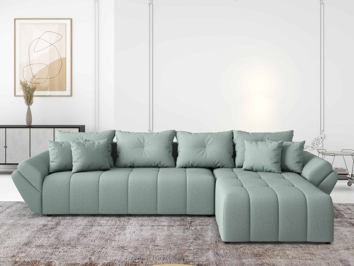 Colțar extensibil dumonde cu ladă de depozitare si sezut confortabil din spuma HR, Berlin XL Enjoy Lux Mint 350x185 cm II Fabrica