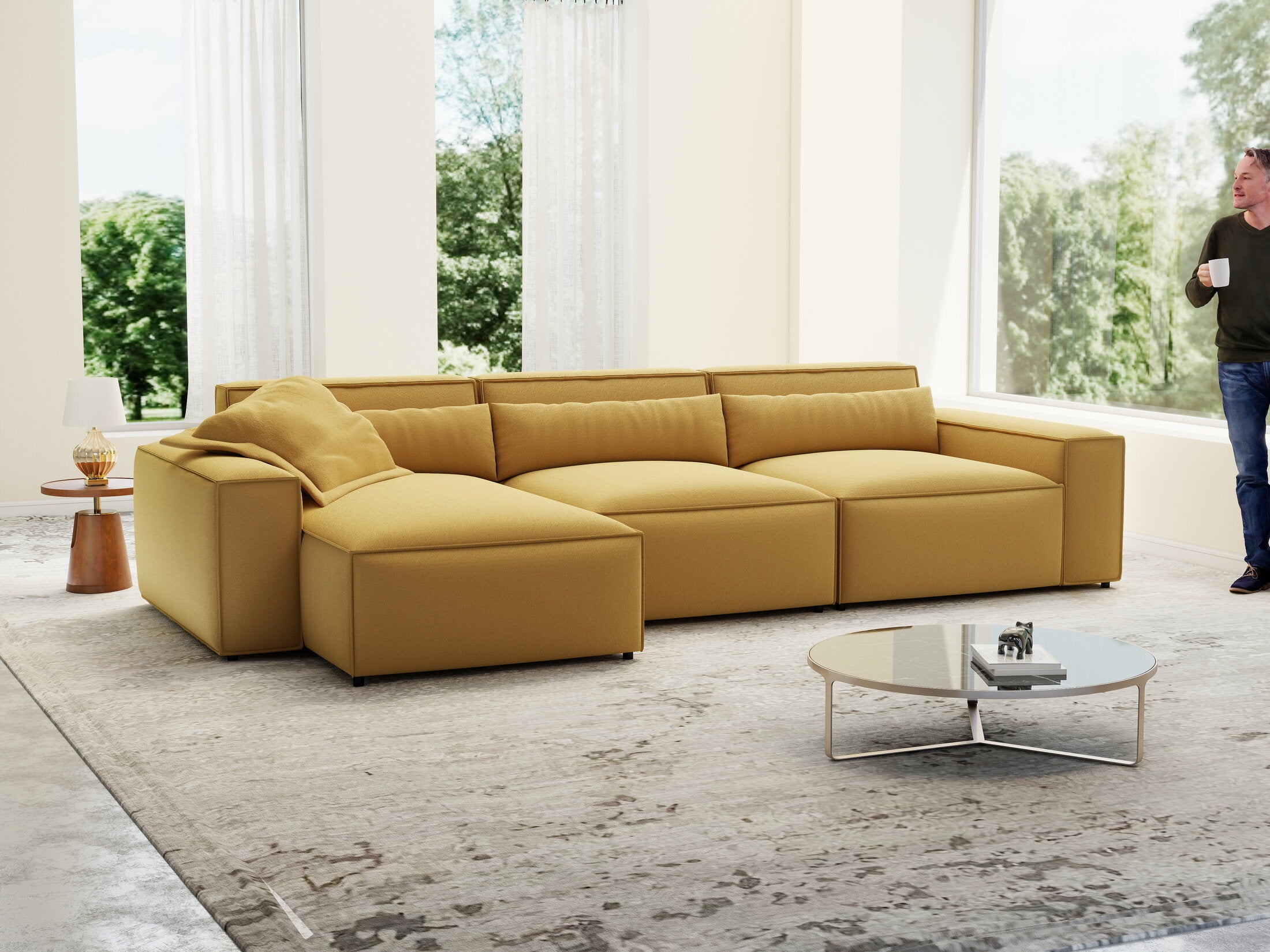 Colțar dumonde cu sezut confortabil din spuma HR, Marvelo XL Royal Mustar 366x175 cm