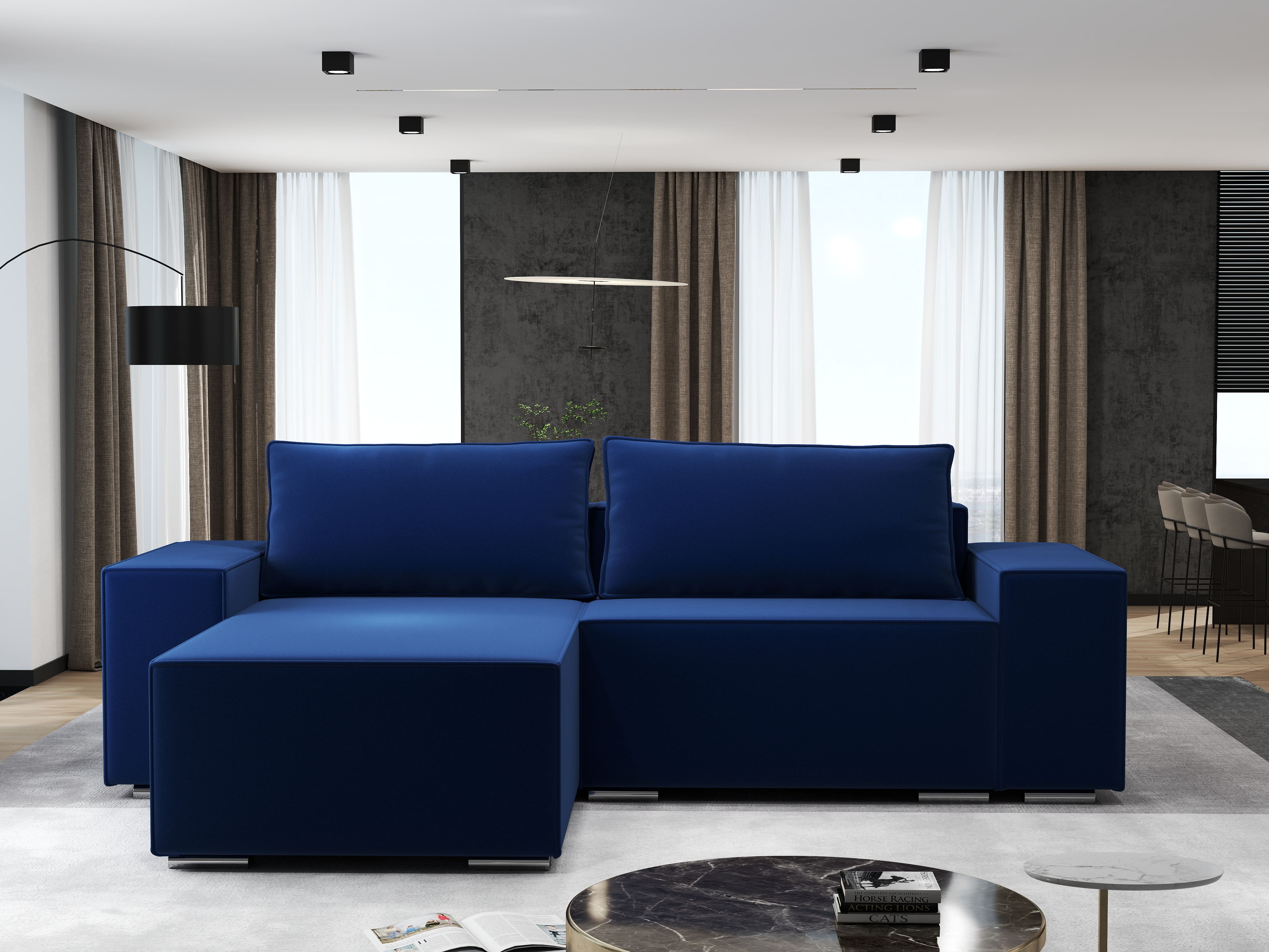 Colțar extensibil dumonde cu ladă de depozitare si sezut confortabil din spuma HR, Dream Royal Albastru 290x185 cm Fabrica