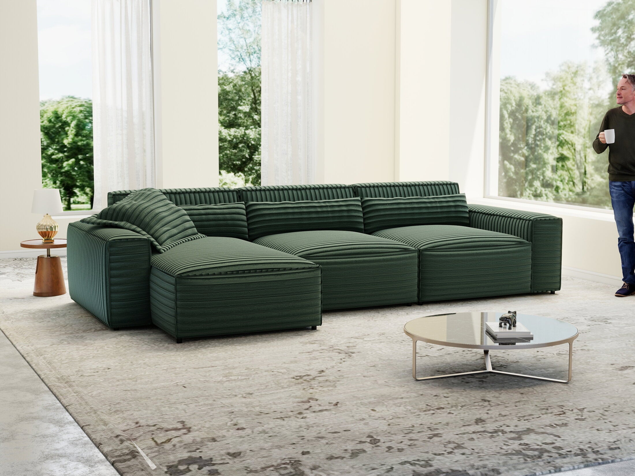 Colțar dumonde cu sezut confortabil din spuma HR, Marvelo XL Ambience Verde 366x175 cm