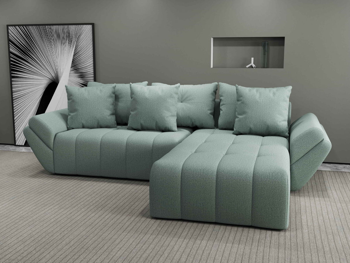 Colțar extensibil dumonde cu ladă de depozitare si sezut confortabil din spuma HR, Berlin Enjoy Mint 280x185 cm II Fabrica