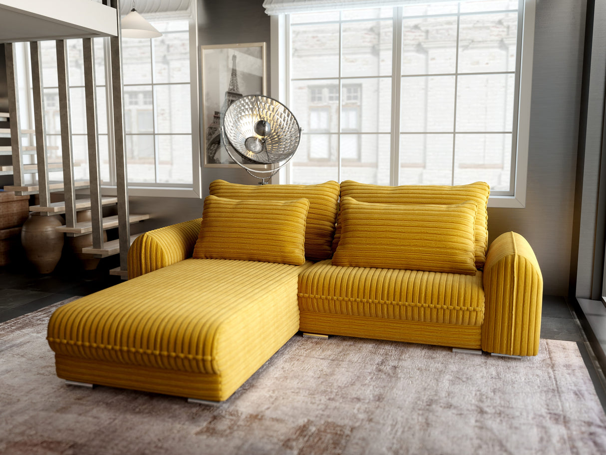 Colțar extensibil dumonde cu ladă de depozitare si sezut confortabil din spuma HR, Denver Ambience Mustar 275x185 cm Fabrica