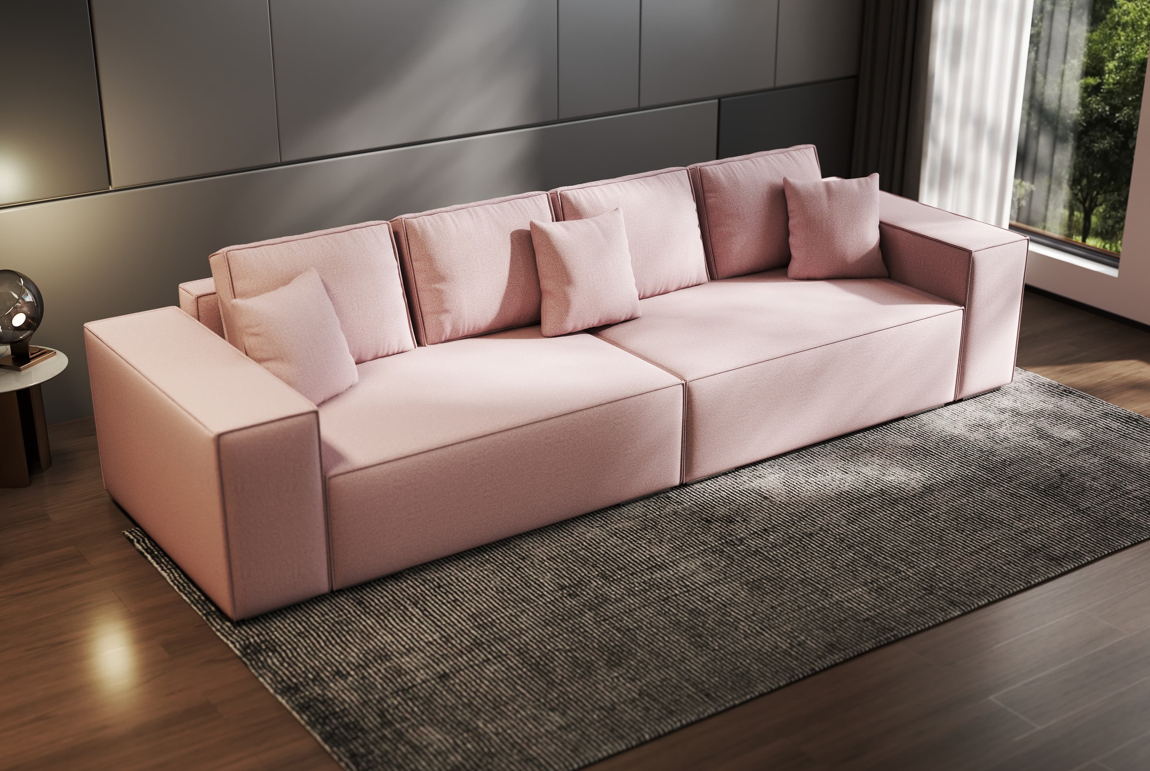 Canapea extensibilă dumonde cu ladă de depozitare si sezut confortabil din spuma HR, Dream Enjoy Flamingo 310x100 cm Fabrica