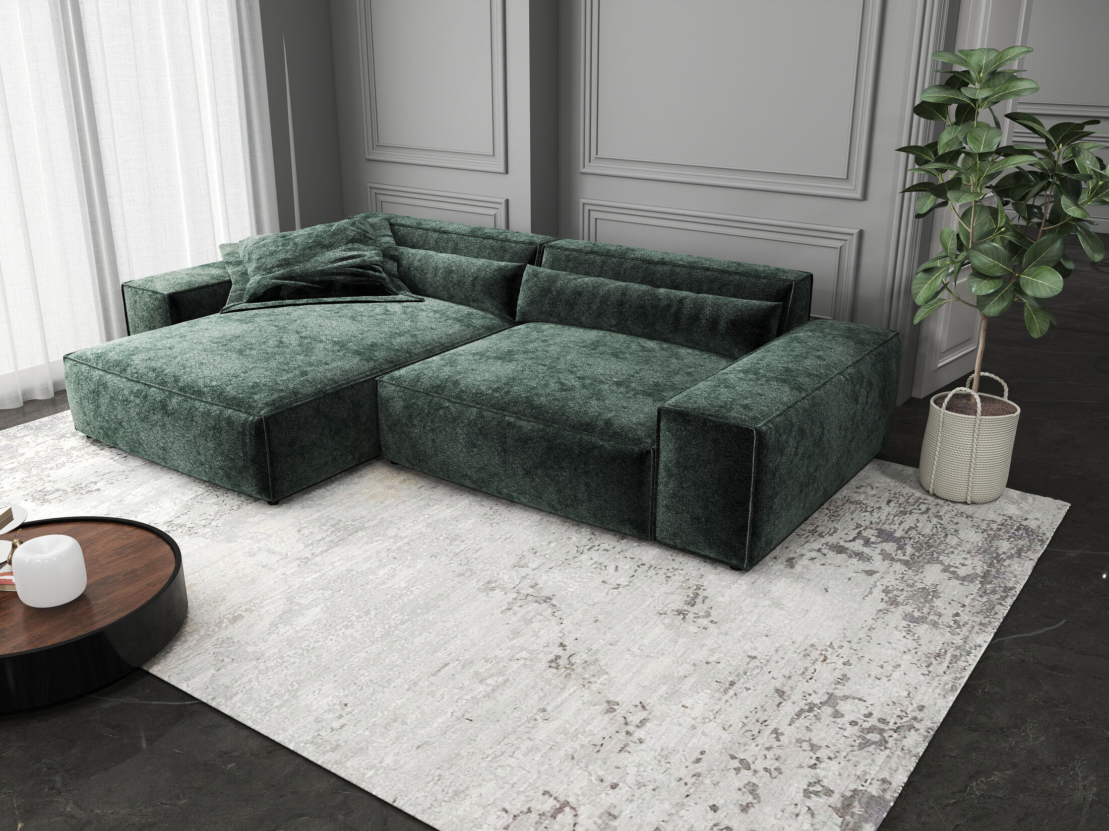 Colțar dumonde cu șezut confortabil din spumă HR, Marvelo Euphoria Verde 264x175 cm