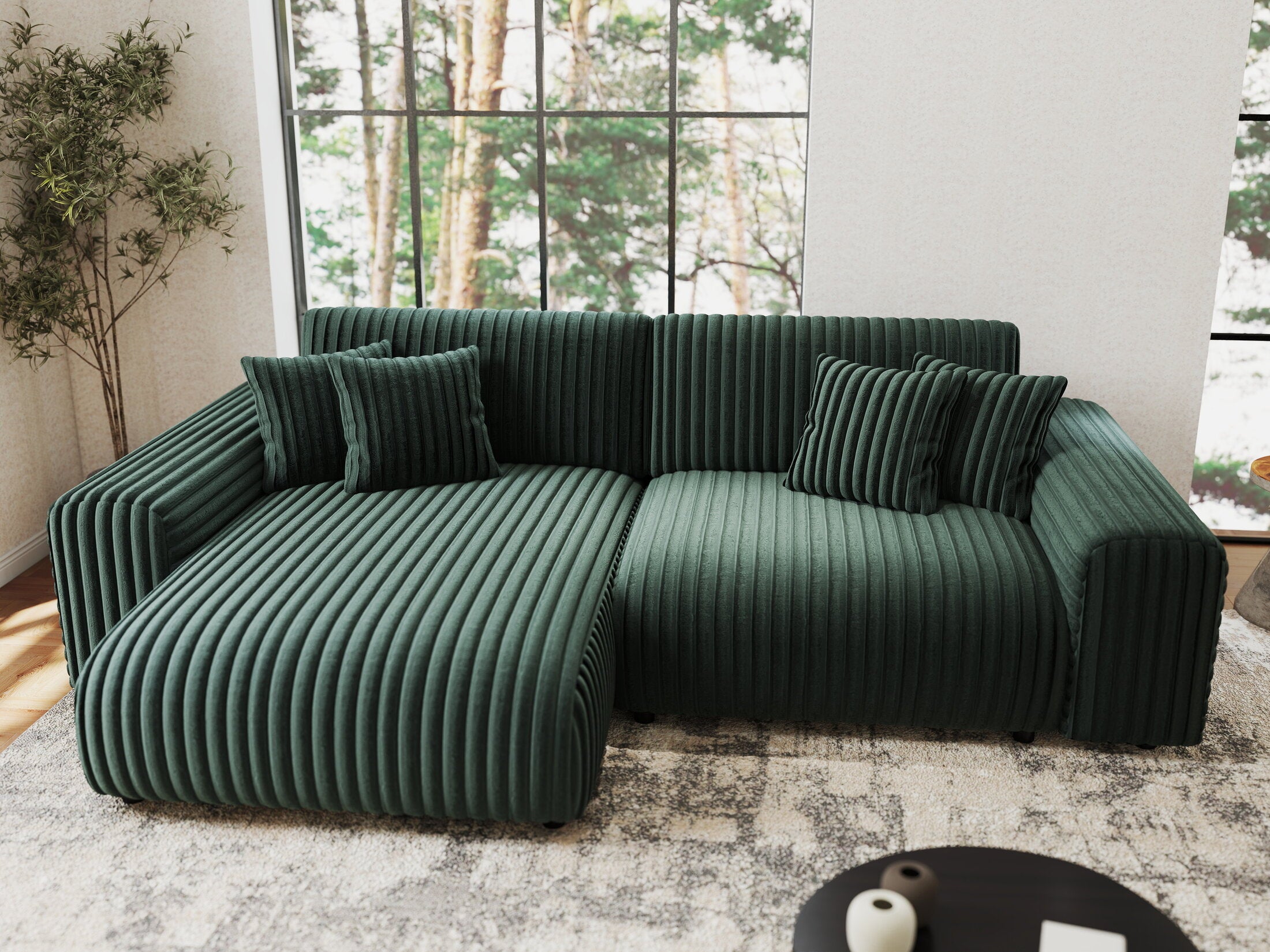 Colțar extensibil dumonde cu ladă de depozitare si sezut confortabil din spuma HR, Sarina Ambience Verde 255x168 cm