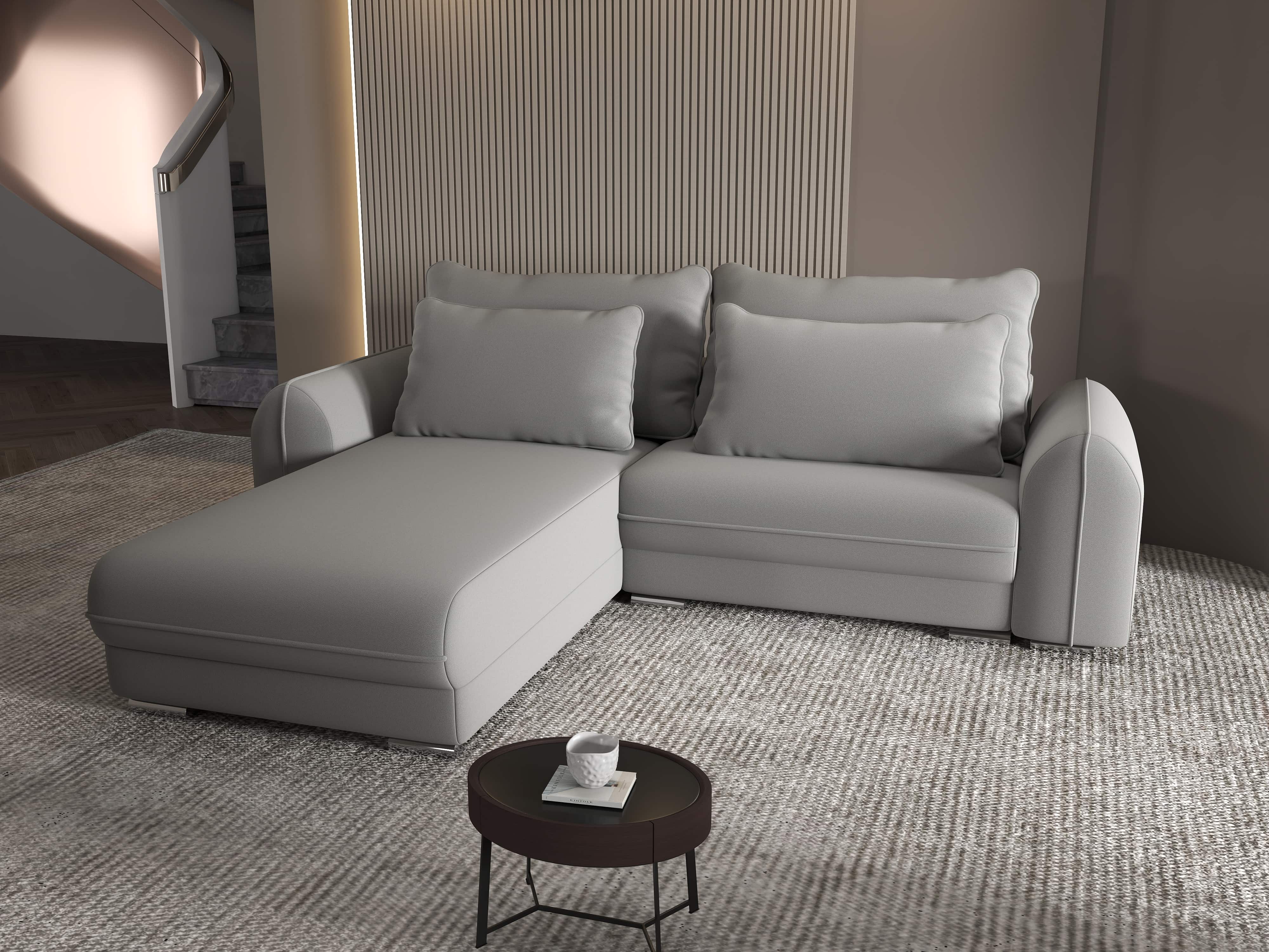 Colțar extensibil dumonde cu ladă de depozitare si sezut confortabil din spuma HR, Denver Royal Gri 275x185 cm Fabrica
