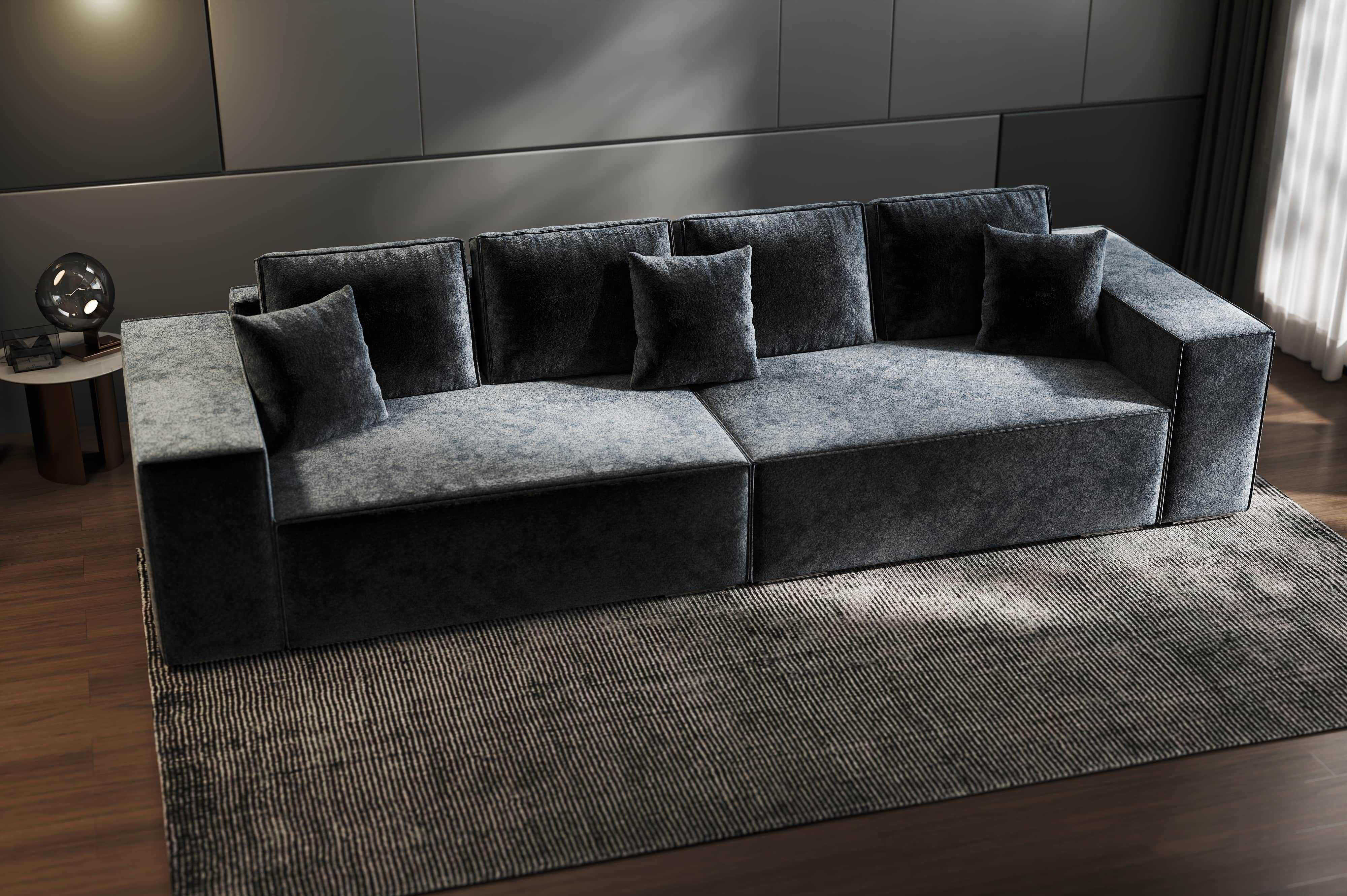 Canapea extensibilă dumonde cu ladă de depozitare si sezut confortabil din spuma HR, Dream Euphoria Grafit 310x100 cm Fabrica