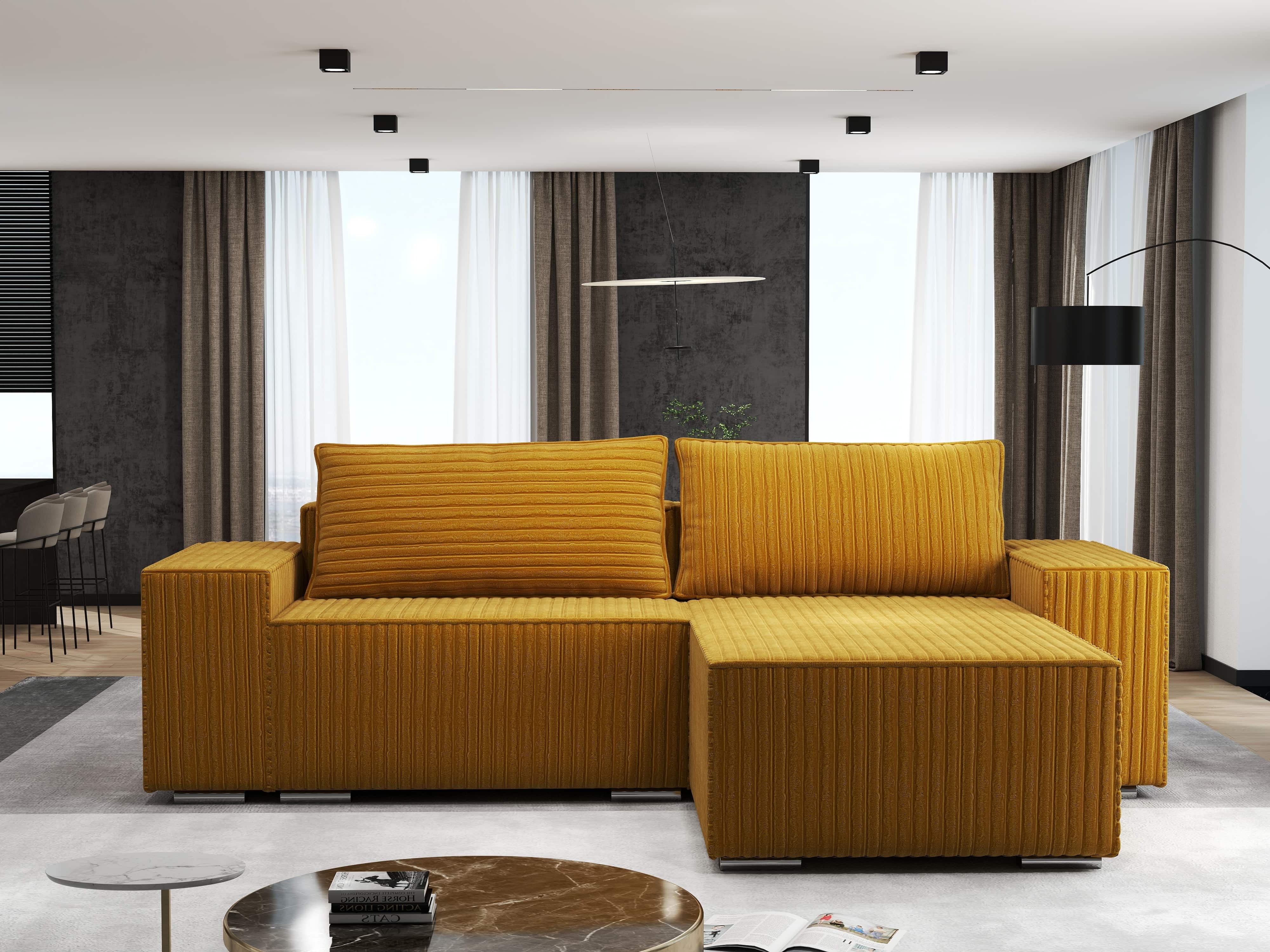 Colțar extensibil dumonde cu ladă de depozitare si sezut confortabil din spuma HR, Dream Ambience Mustar 290x185 cm II Fabrica