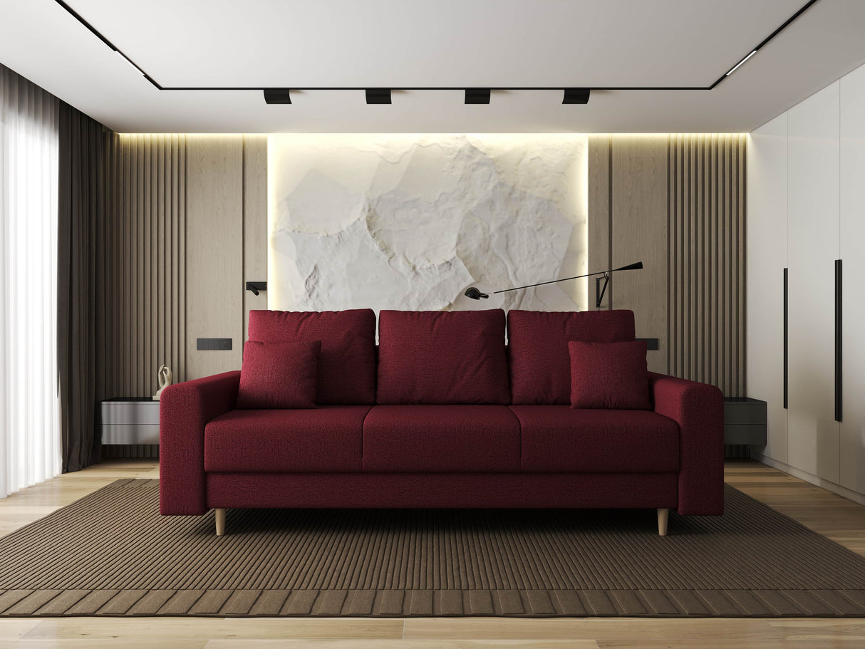 Canapea extensibilă dumonde cu ladă de depozitare si sezut confortabil din spuma HR, Kronos Enjoy Rosu 210x100 cm fabrica