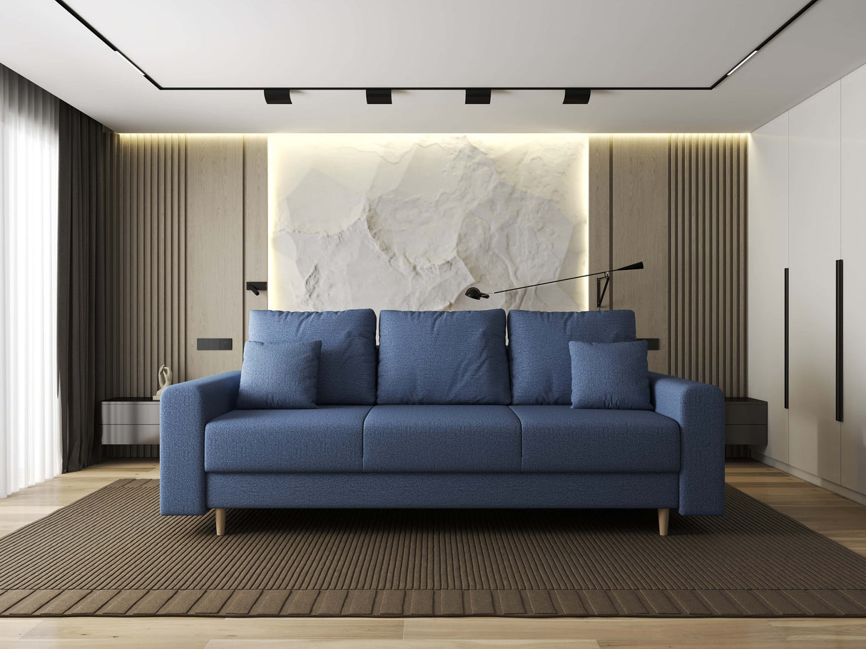 Canapea extensibilă dumonde cu ladă de depozitare si sezut confortabil din spuma HR, Kronos Enjoy Albastru 210x100 cm fabrica