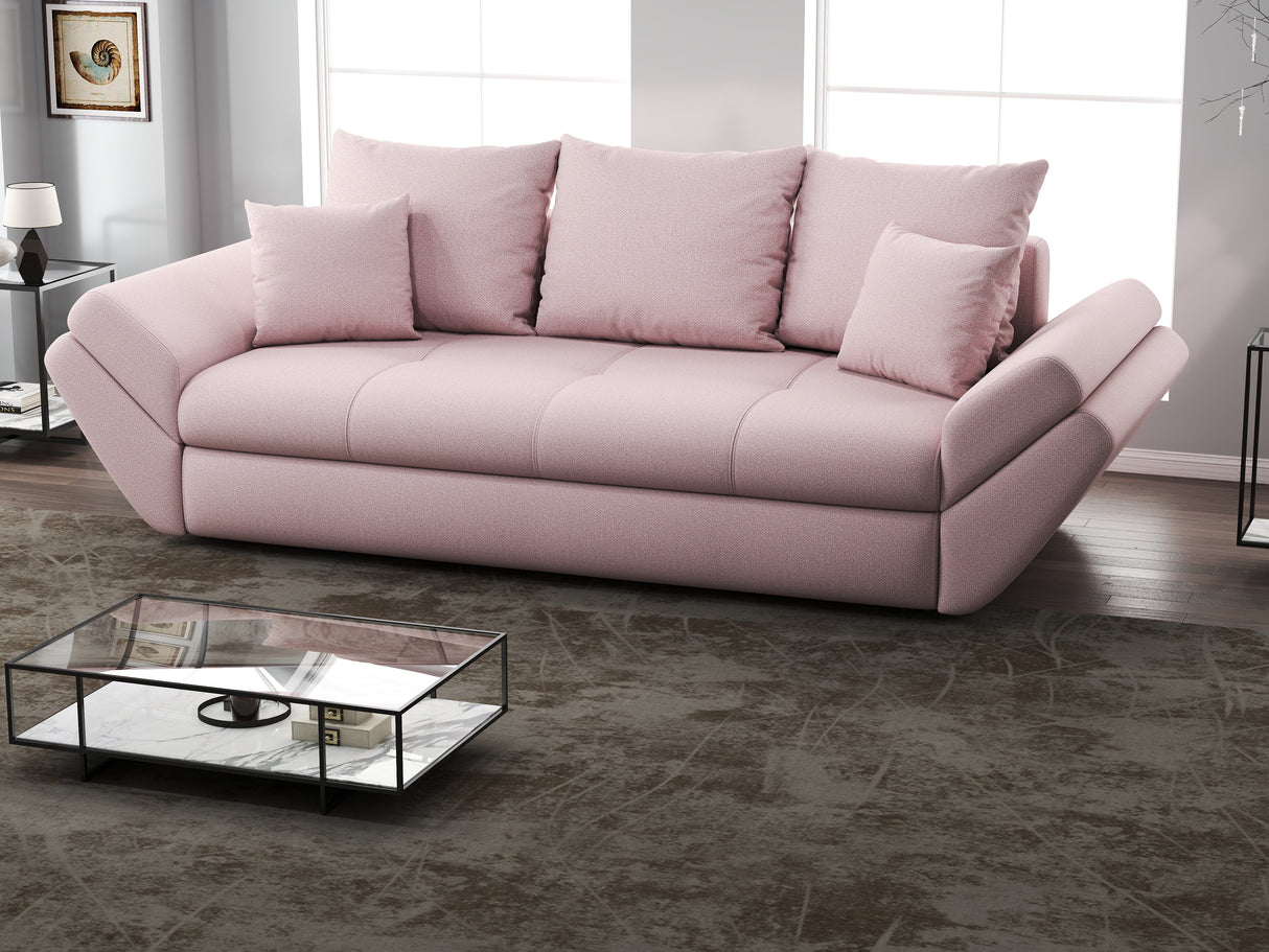 Canapea extensibilă dumonde cu ladă de depozitare si sezut confortabil din spuma HR, Loana Pink 250x100 cm Fabrica