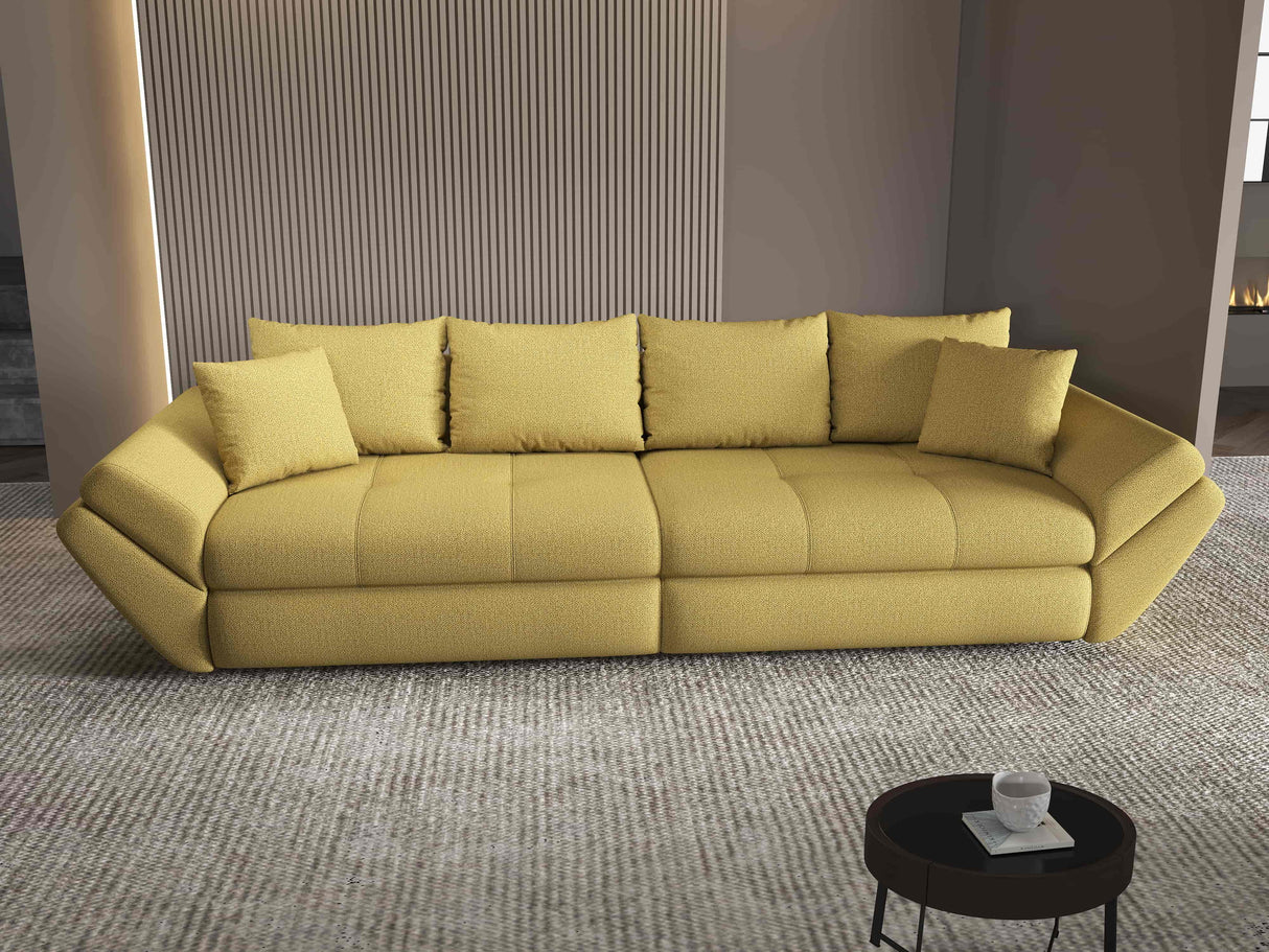 Canapea extensibilă dumonde cu ladă de depozitare si sezut confortabil din spuma HR, Loana Enjoy Melon 300x100 cm Fabrica