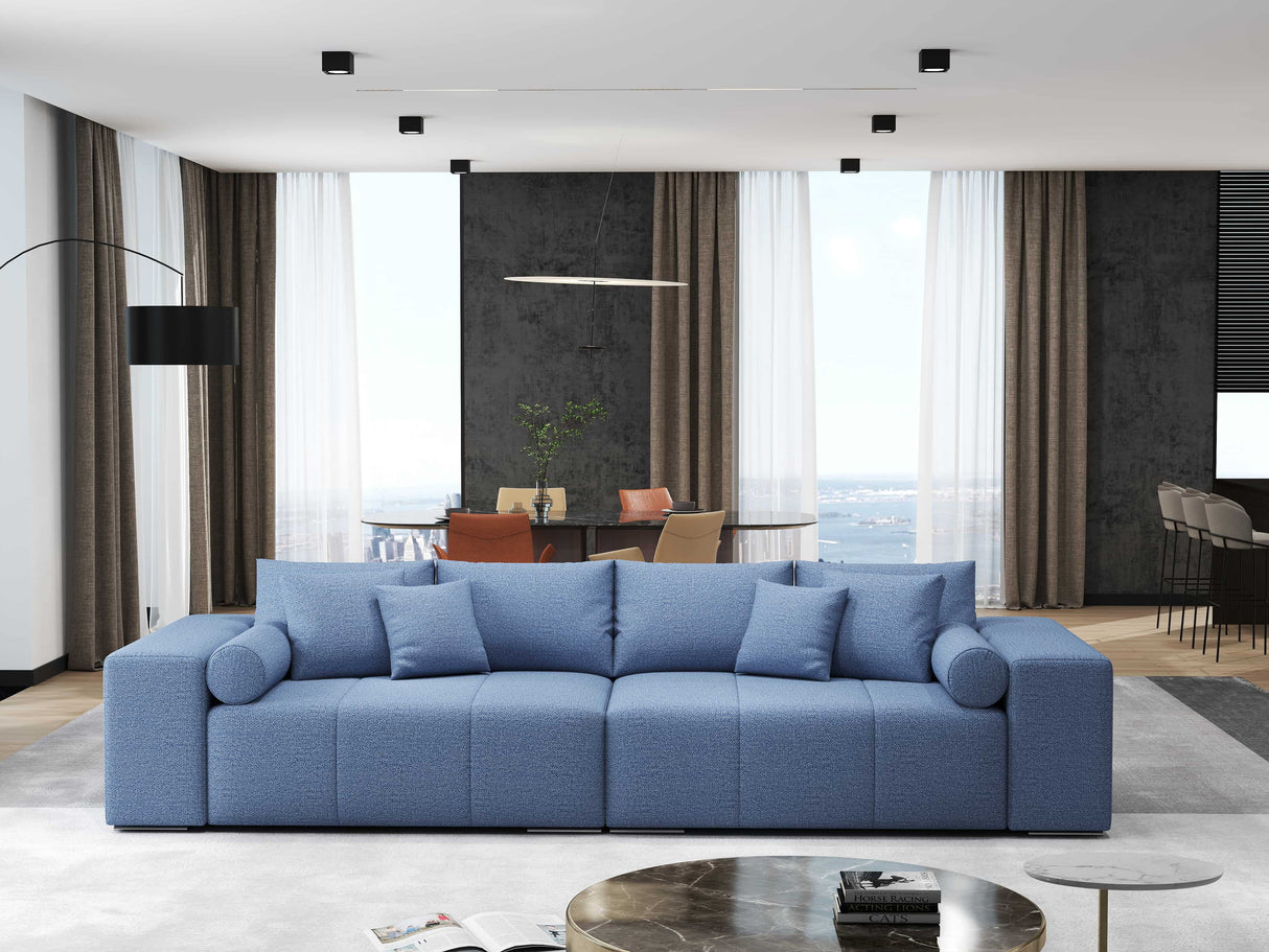 Canapea extensibilă dumonde cu ladă de depozitare si sezut confortabil din spuma HR, Marbela Enjoy Lux Blue XXL 295x100 cm fabrica