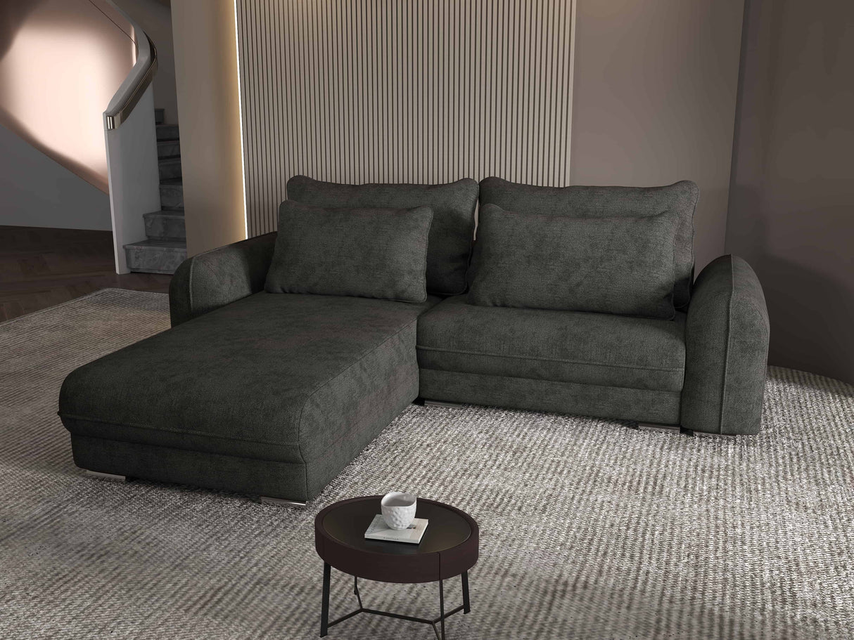 Colțar extensibil dumonde cu ladă de depozitare si sezut confortabil din spuma HR, Denver Enjoy Negru 275x185 cm Fabrica