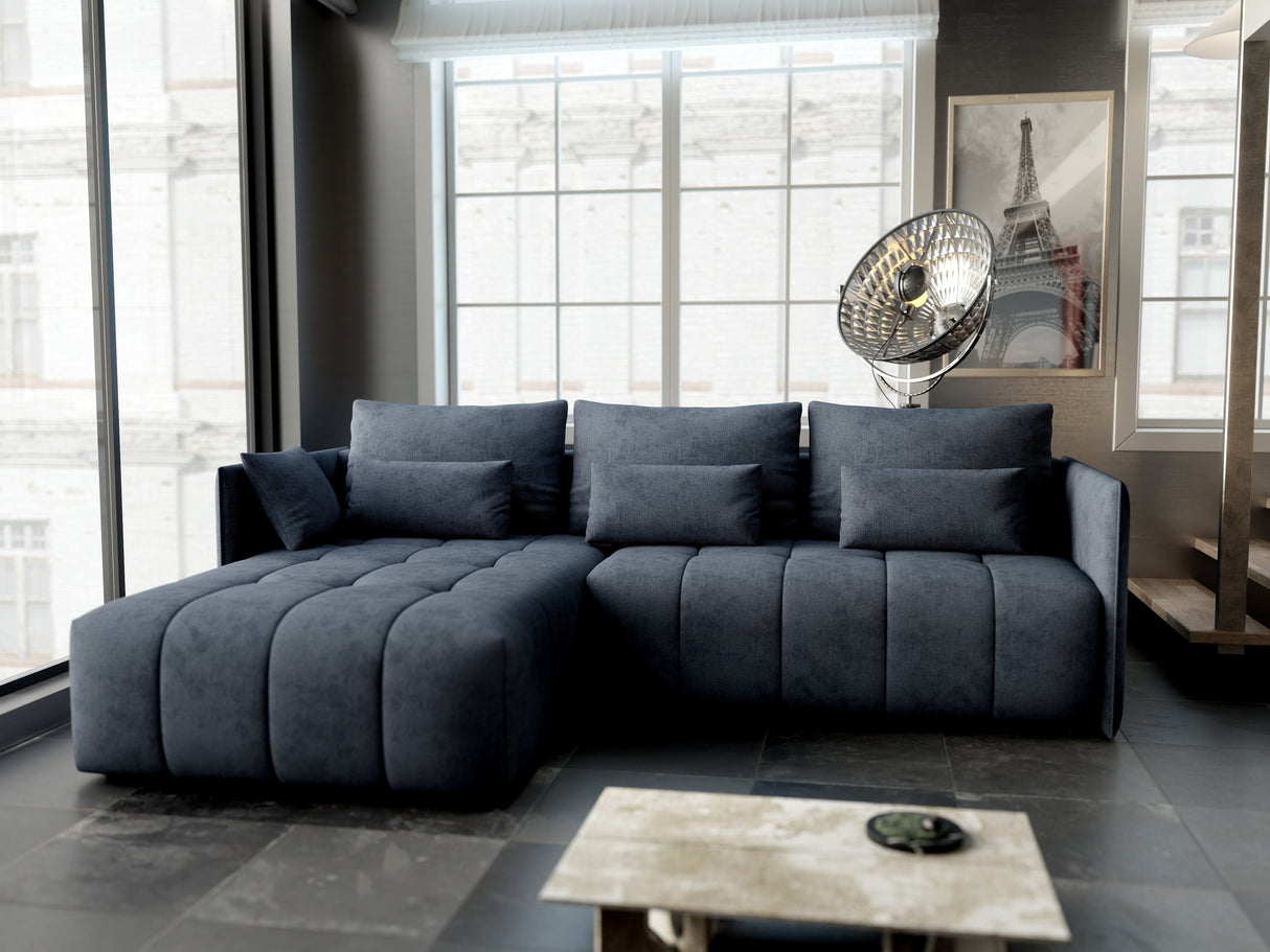 Colțar extensibil dumonde cu ladă de depozitare si sezut confortabil din spuma HR, Malta Grau 235x185 cm Fabrica