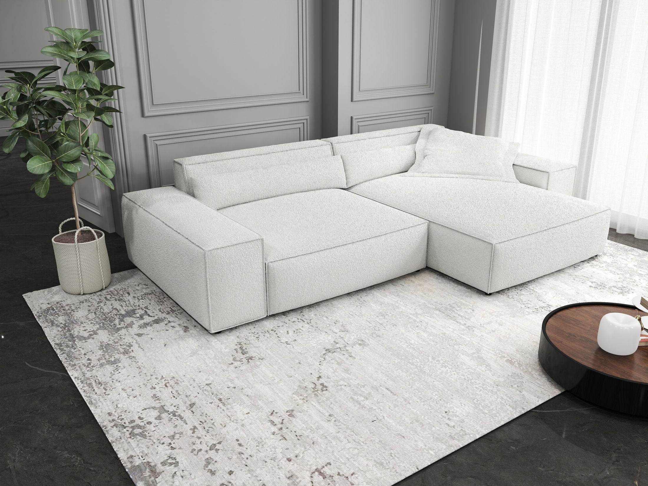 Colțar dumonde cu șezut confortabil din spumă HR, Marvelo Euphoria Alb 264x175 cm II